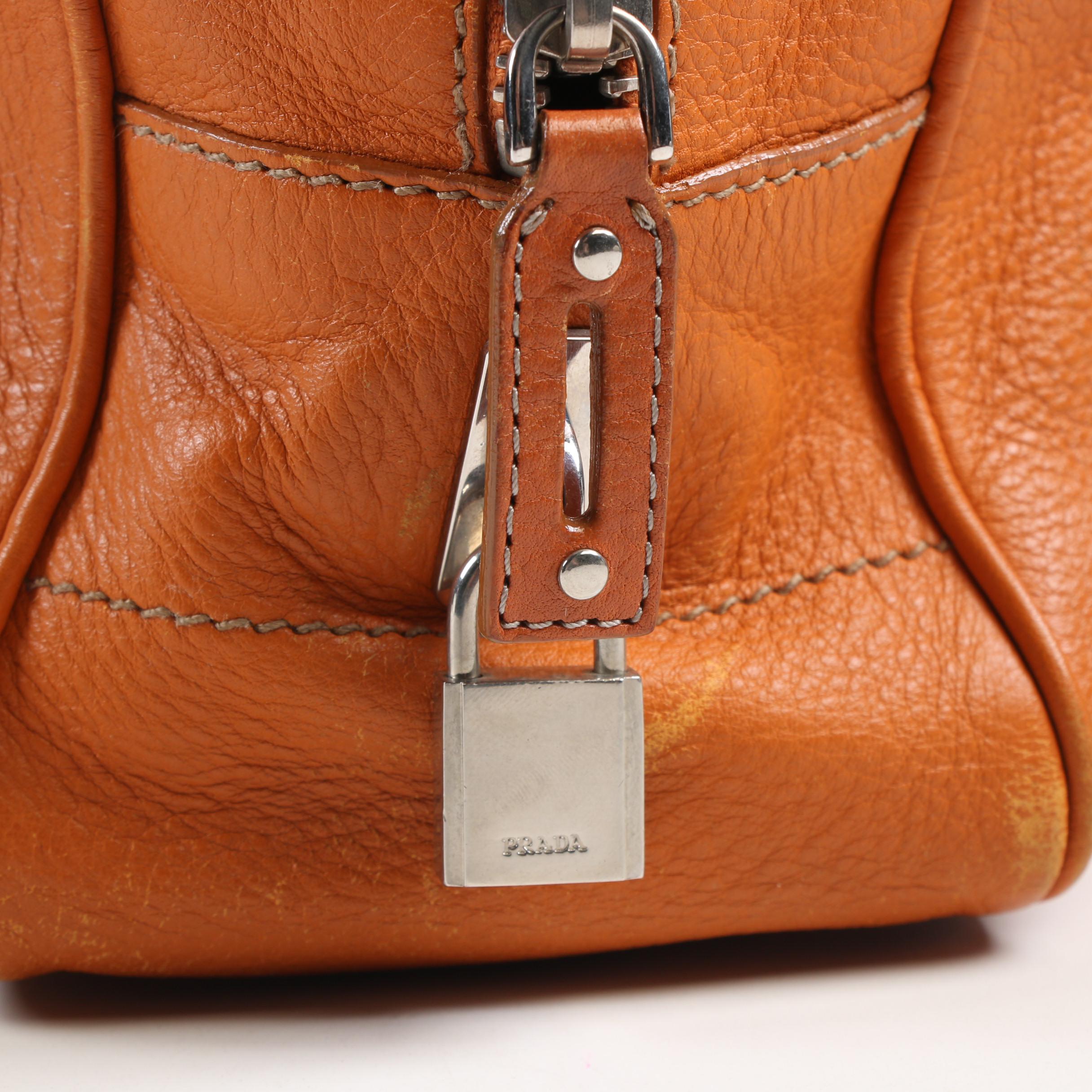 Prada Bauletto Bag in Honey-Orange Grained Leather