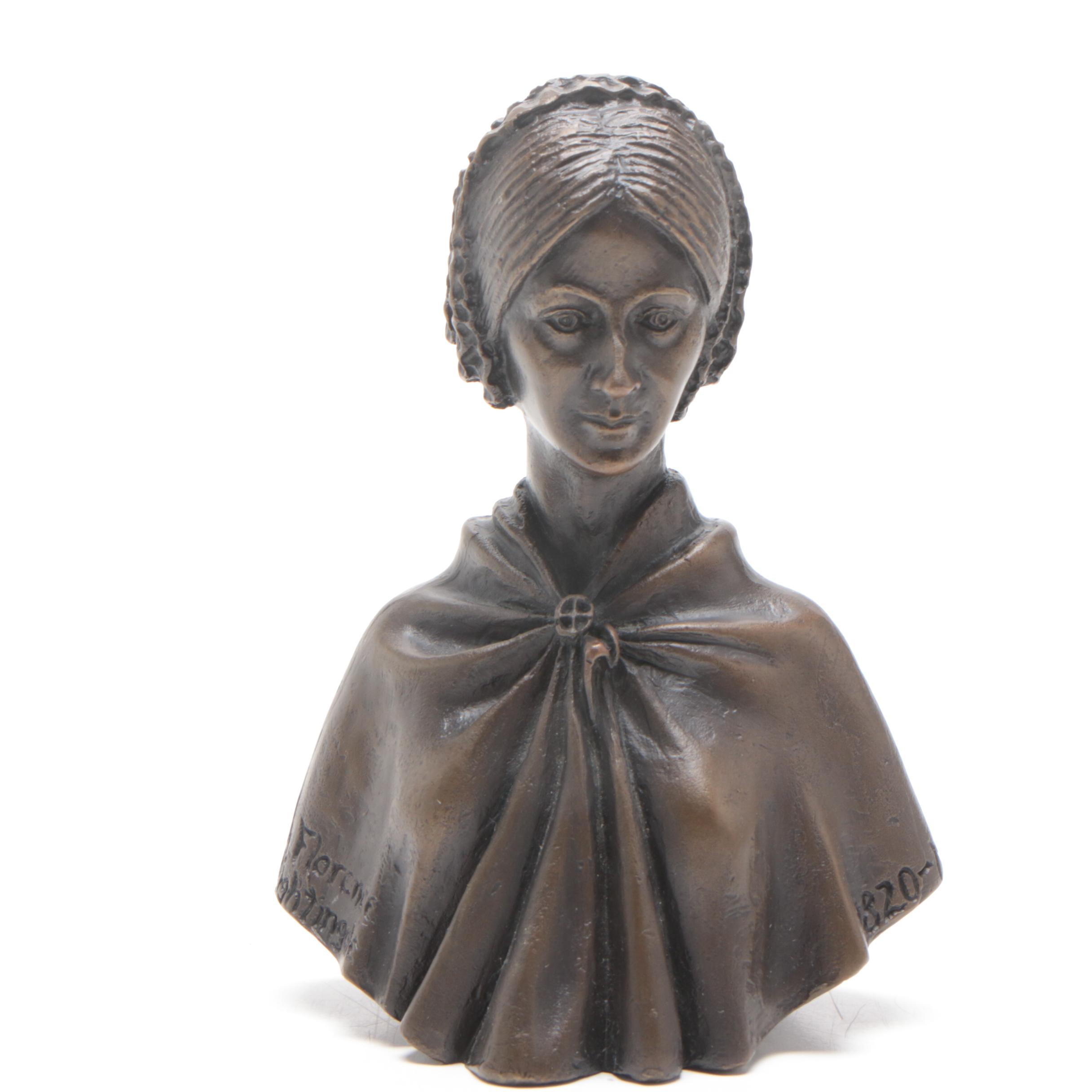 Frankart Bronze Bust Bookends with Jerome L. Cox "Florence Nightingale" Bust