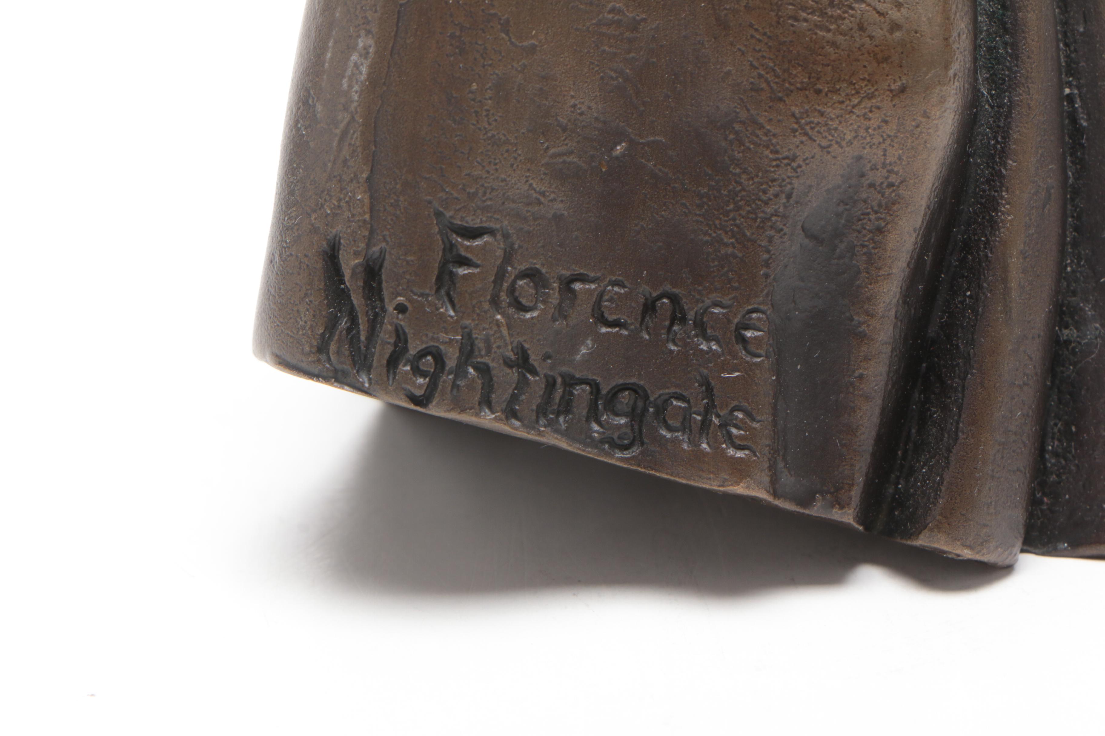 Frankart Bronze Bust Bookends with Jerome L. Cox "Florence Nightingale" Bust