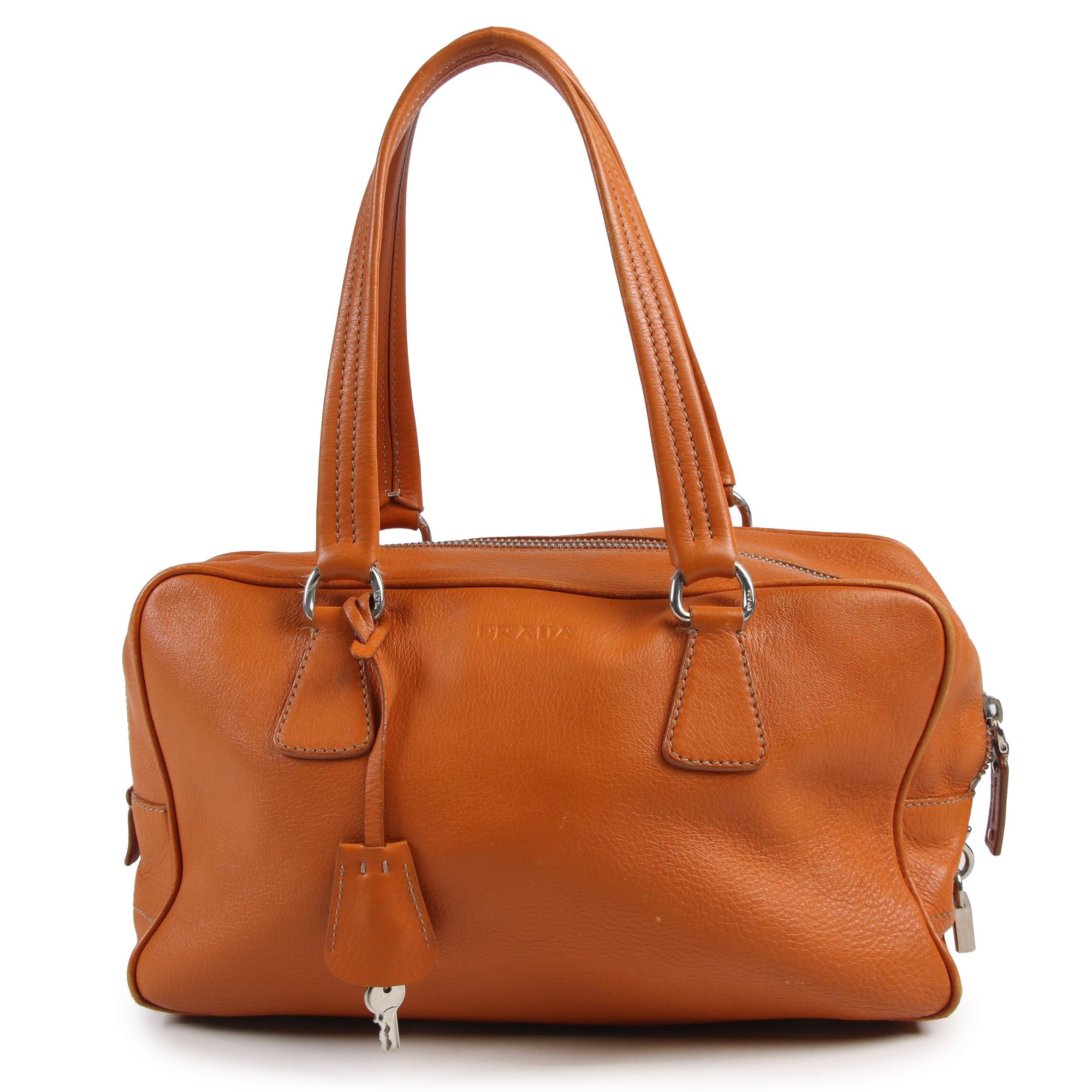Prada Bauletto Bag in Honey-Orange Grained Leather