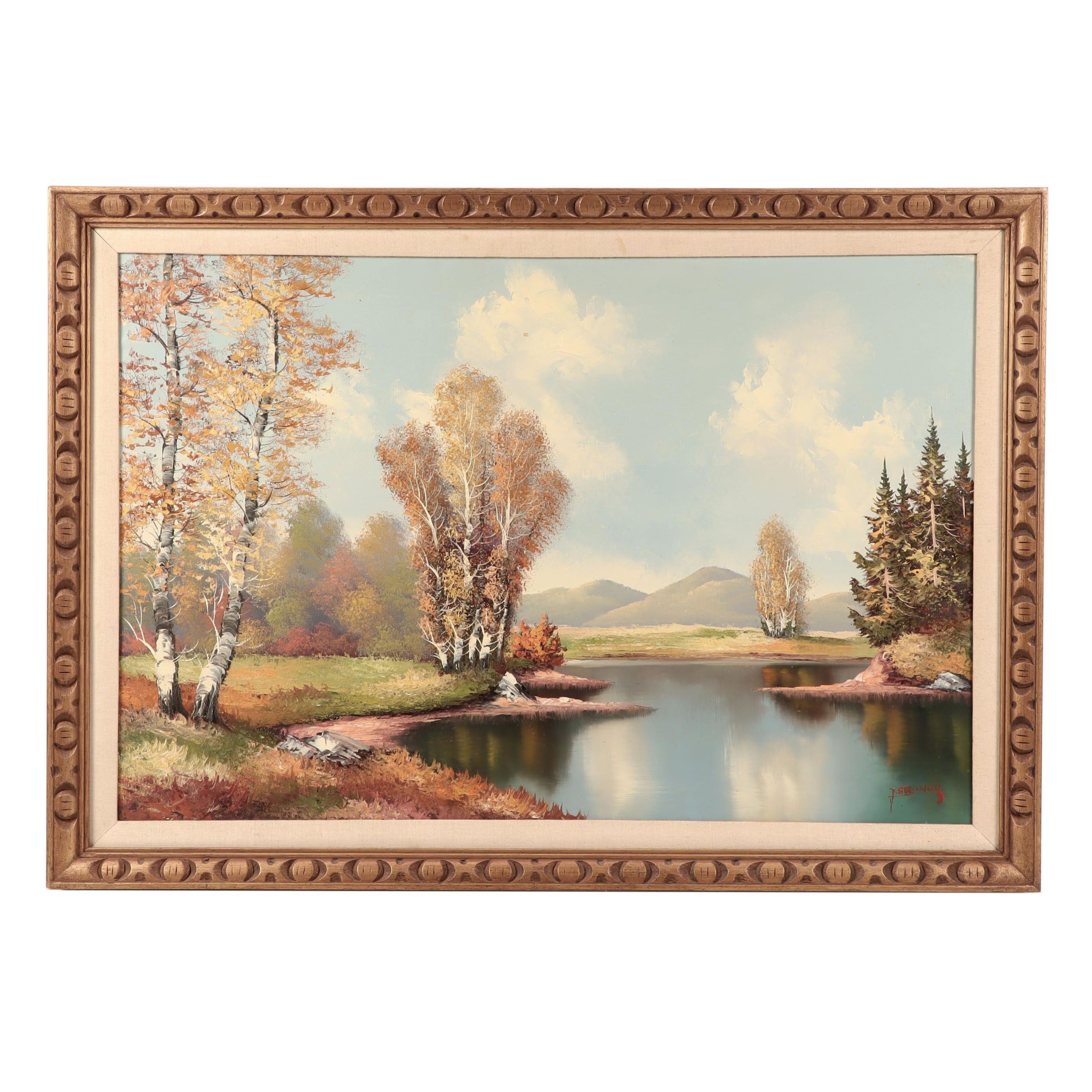 J. Steiner Oil Painting of Autumn Landscape