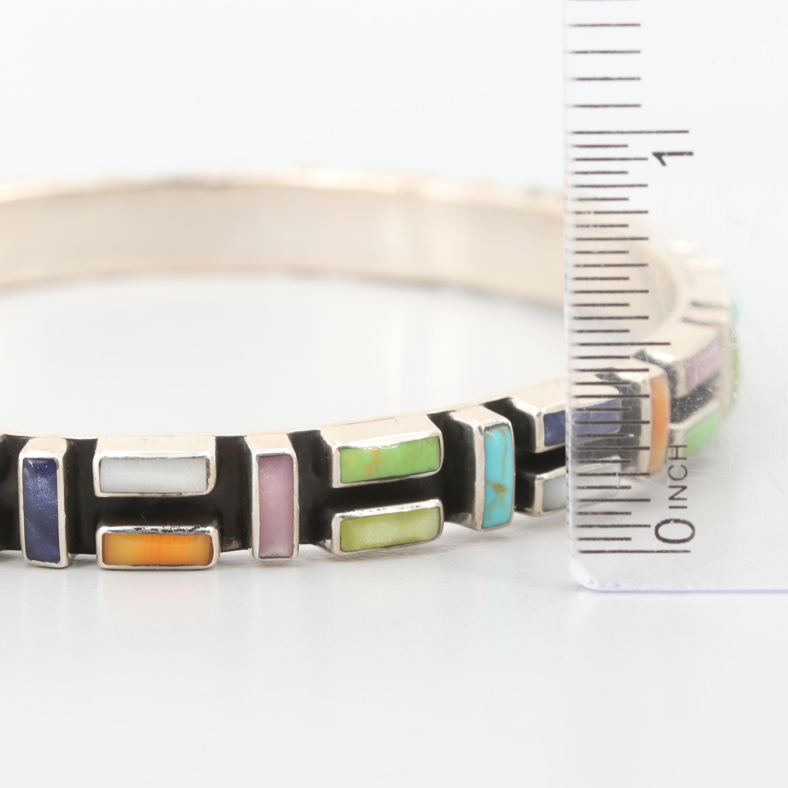 Mexican Sterling Silver Imitation Gemstone Bangle Bracelet