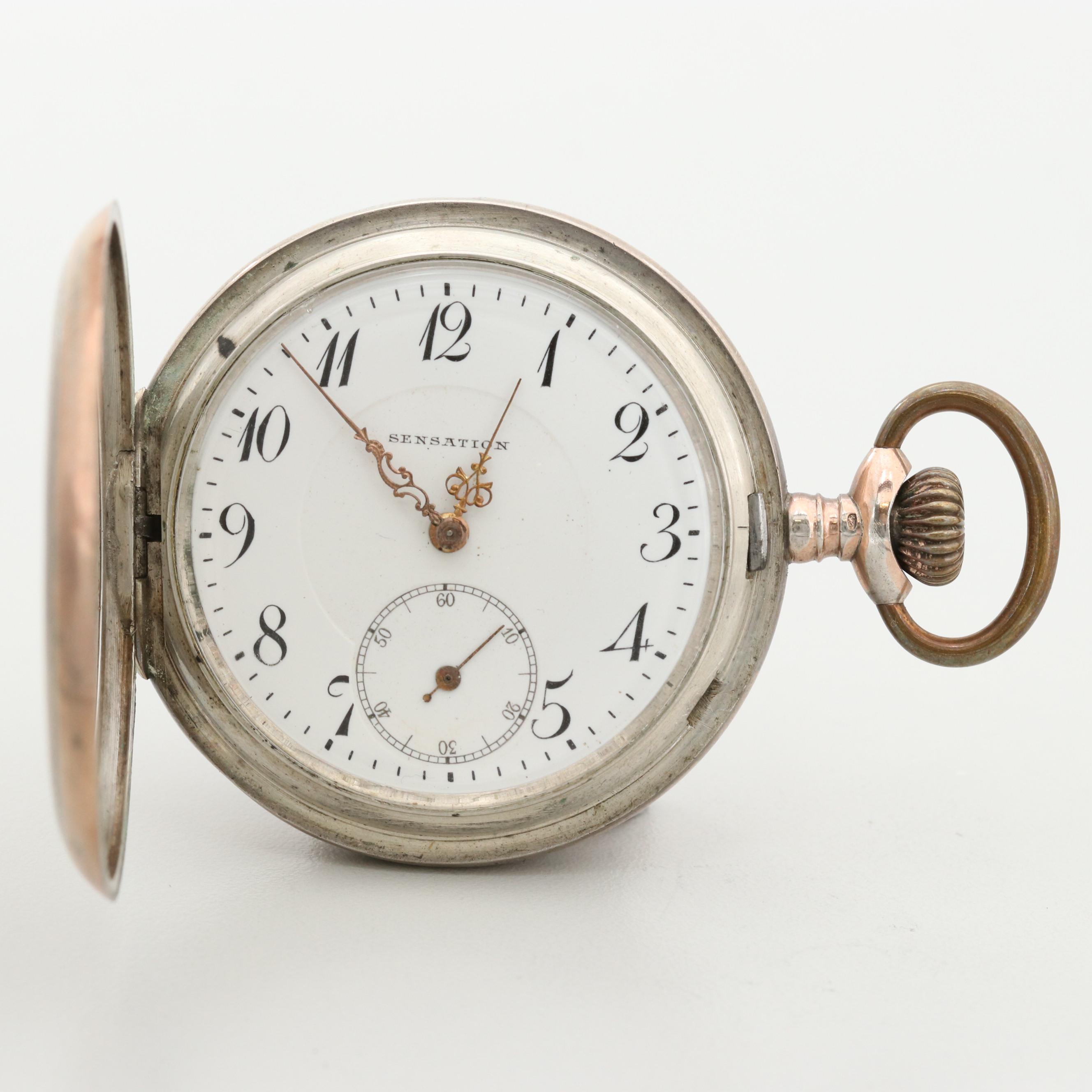 Vintage 800 Silver Swiss Hunting Case Pocket Watch