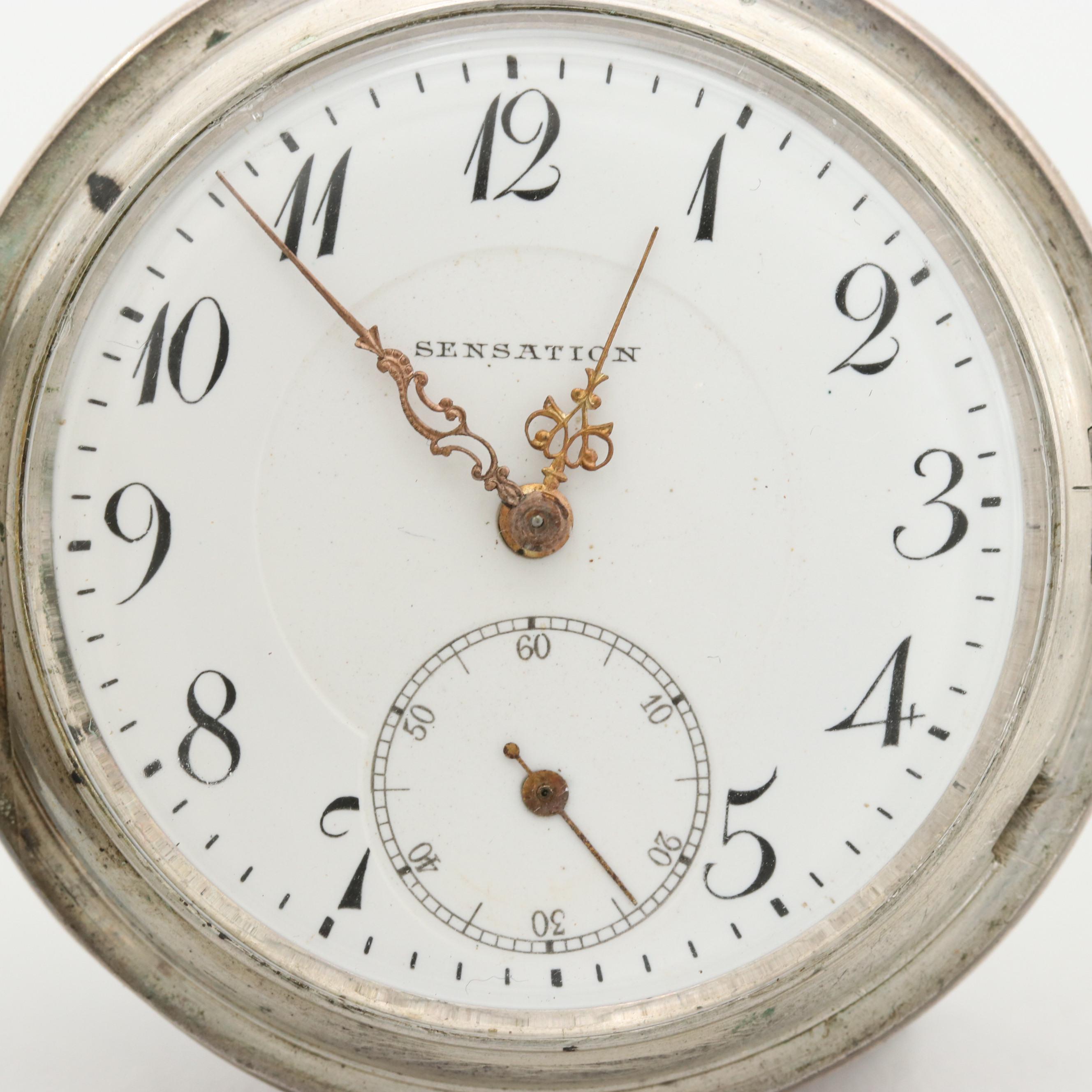 Vintage 800 Silver Swiss Hunting Case Pocket Watch