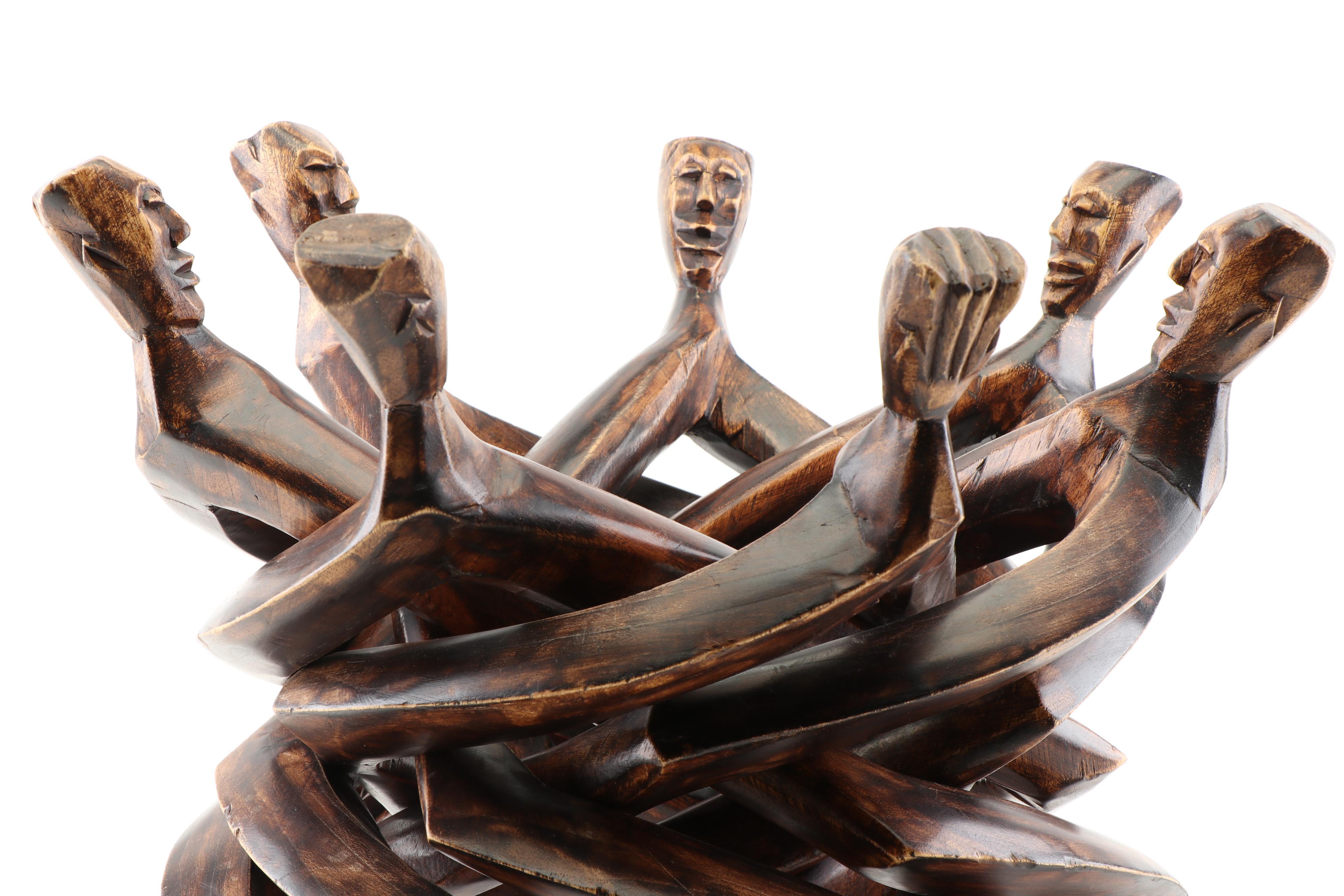 Hand Carved Seven-Headed "Abusua" Unity Wood Centerpiece