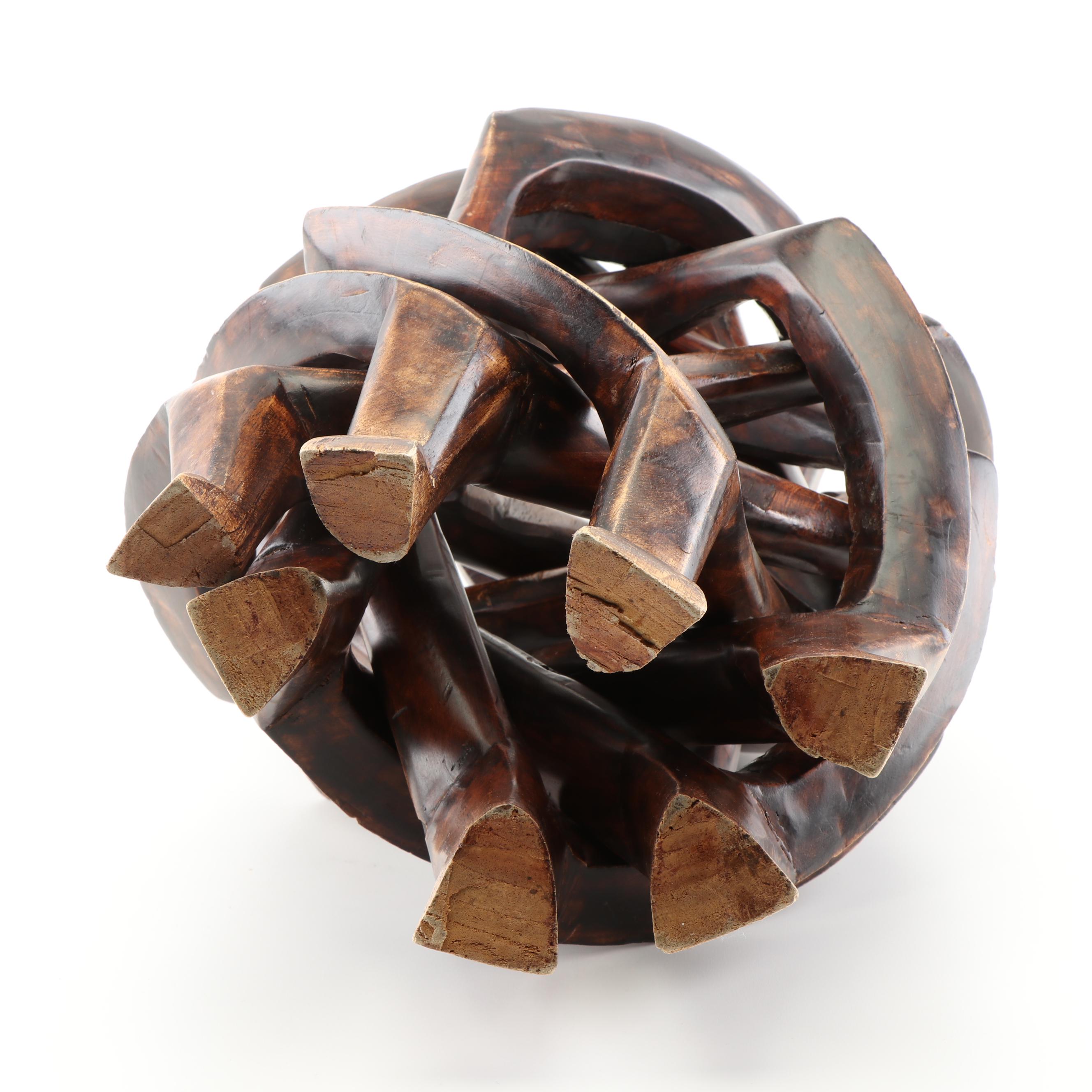 Hand Carved Seven-Headed "Abusua" Unity Wood Centerpiece