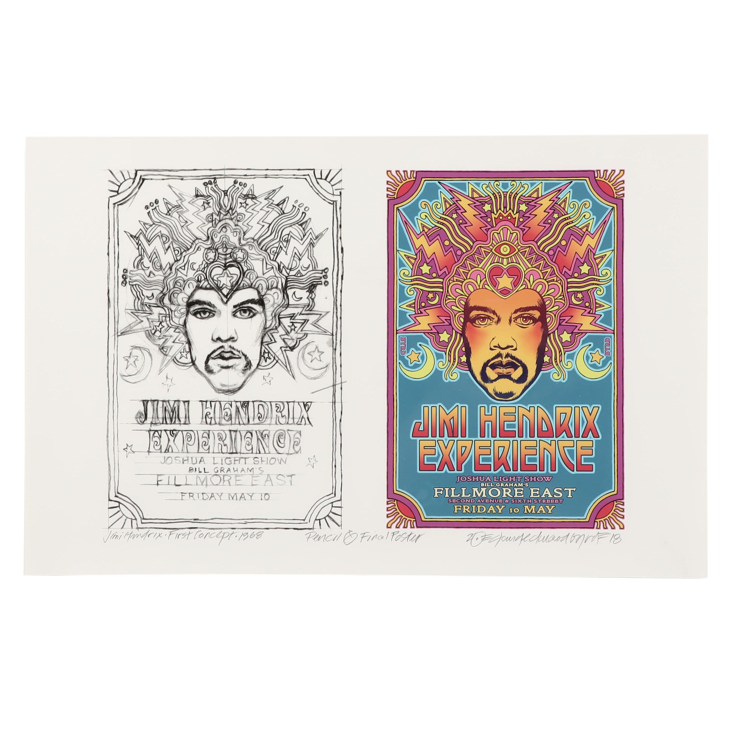 David Edward Byrd Artist Proof Giclée Jimi Hendrix Poster and Sketch Concept