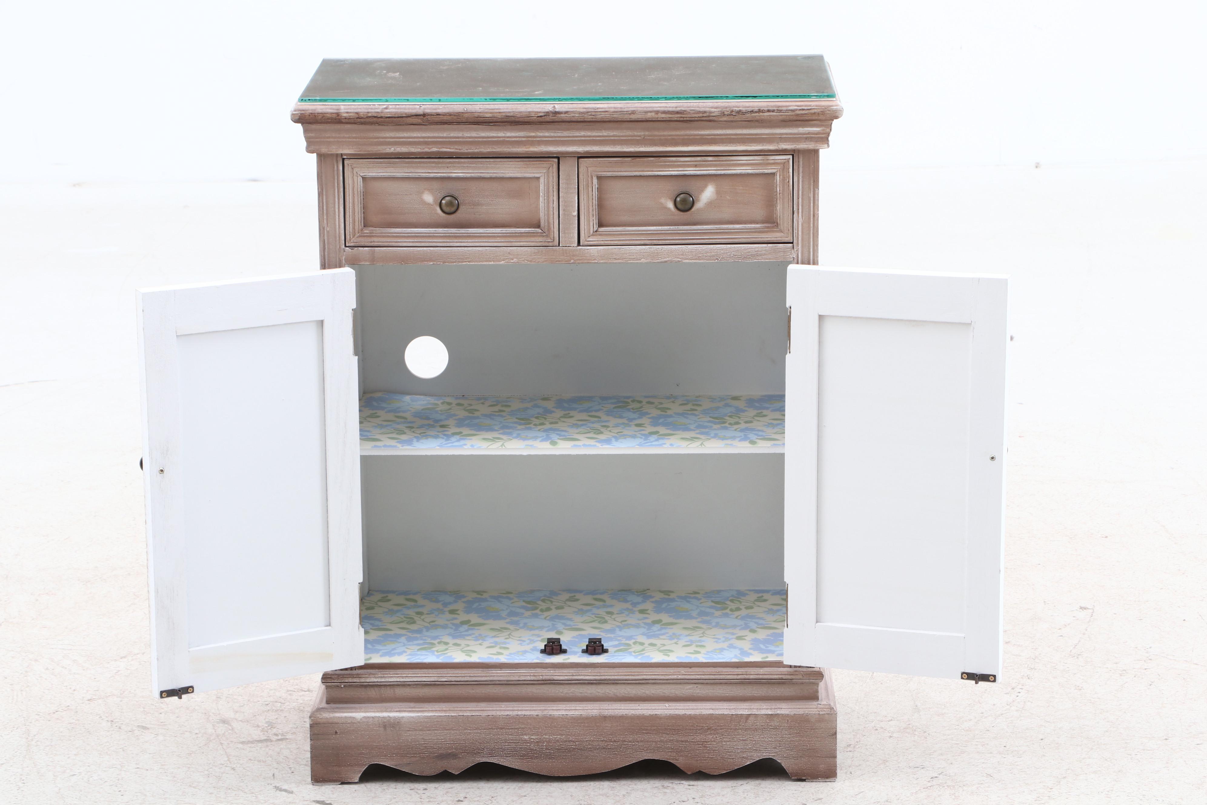 Hobby Lobby Distressed Finish Wood and Glass End Table, contemporary