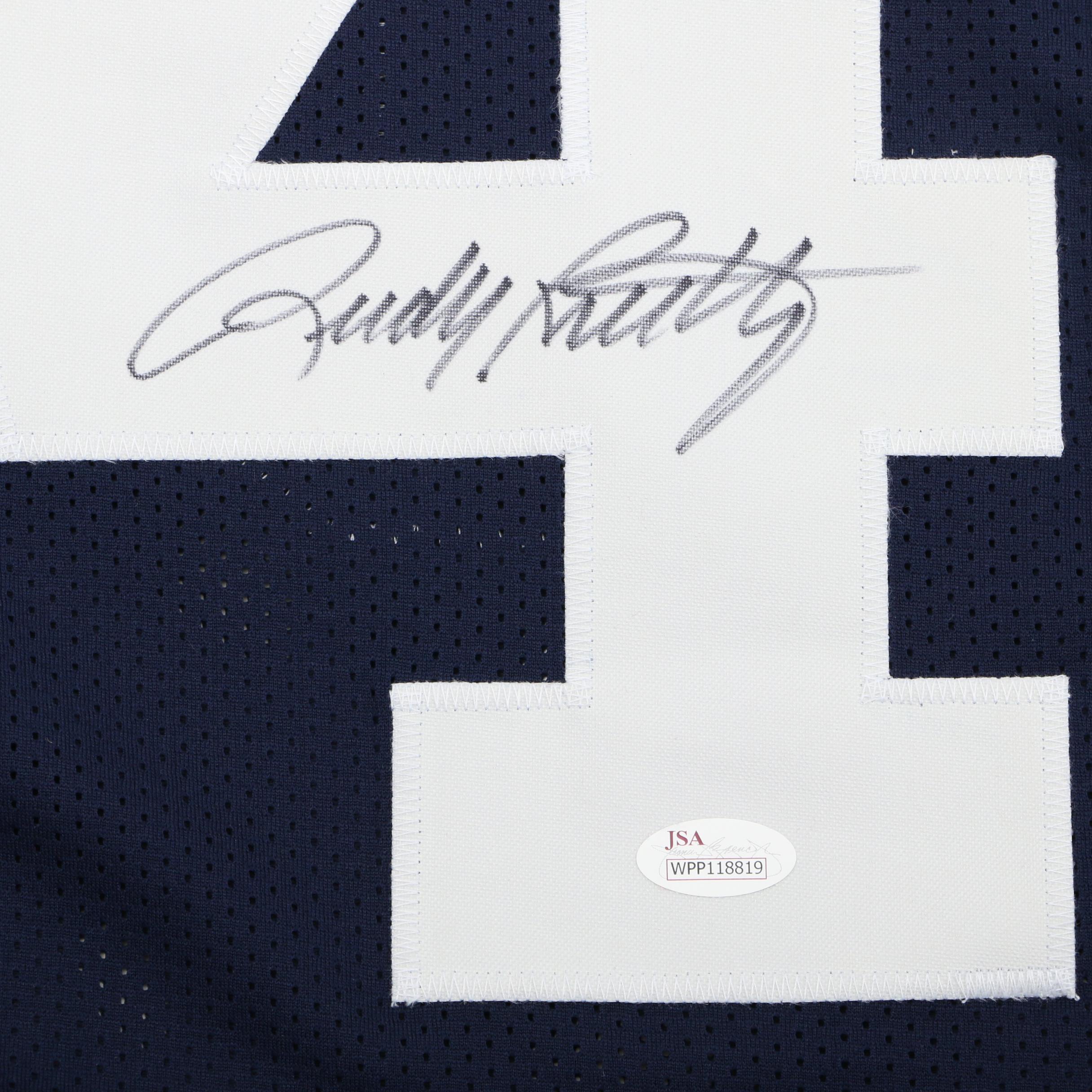 Rudy Ruettiger Signed "Never Quit" #45 Football Jersey, JSA COA