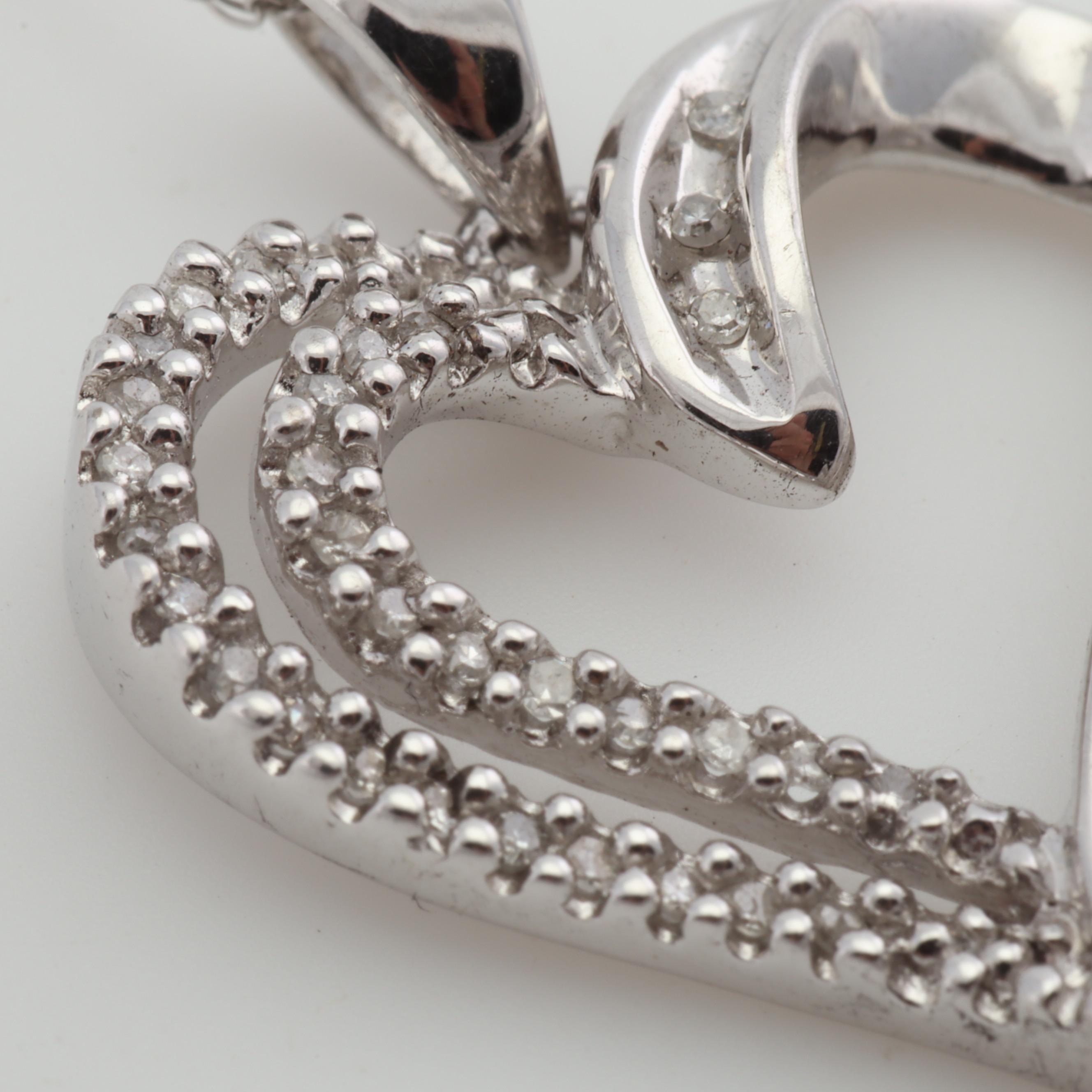 Sterling Silver Diamond Heart Pendant Necklace