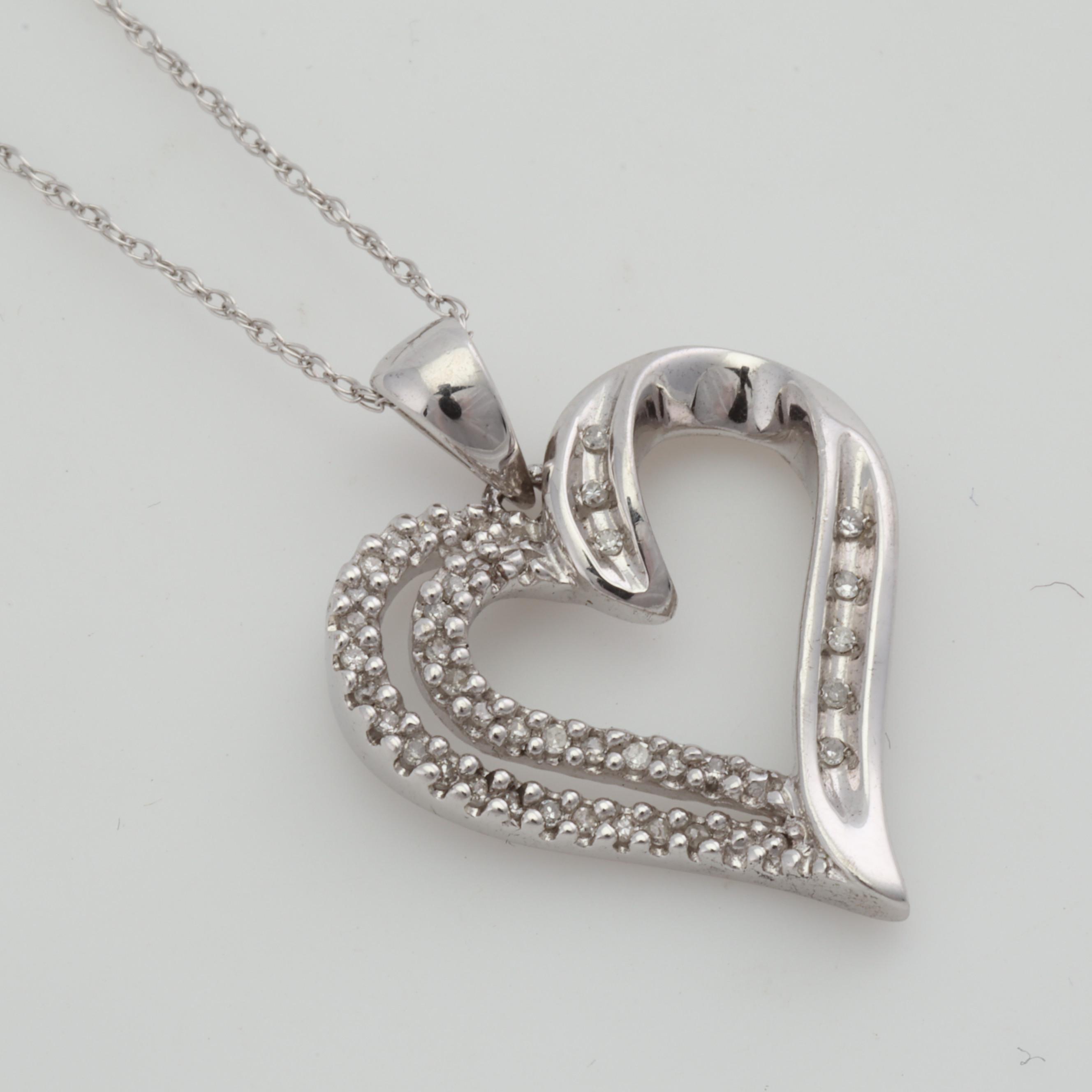 Sterling Silver Diamond Heart Pendant Necklace