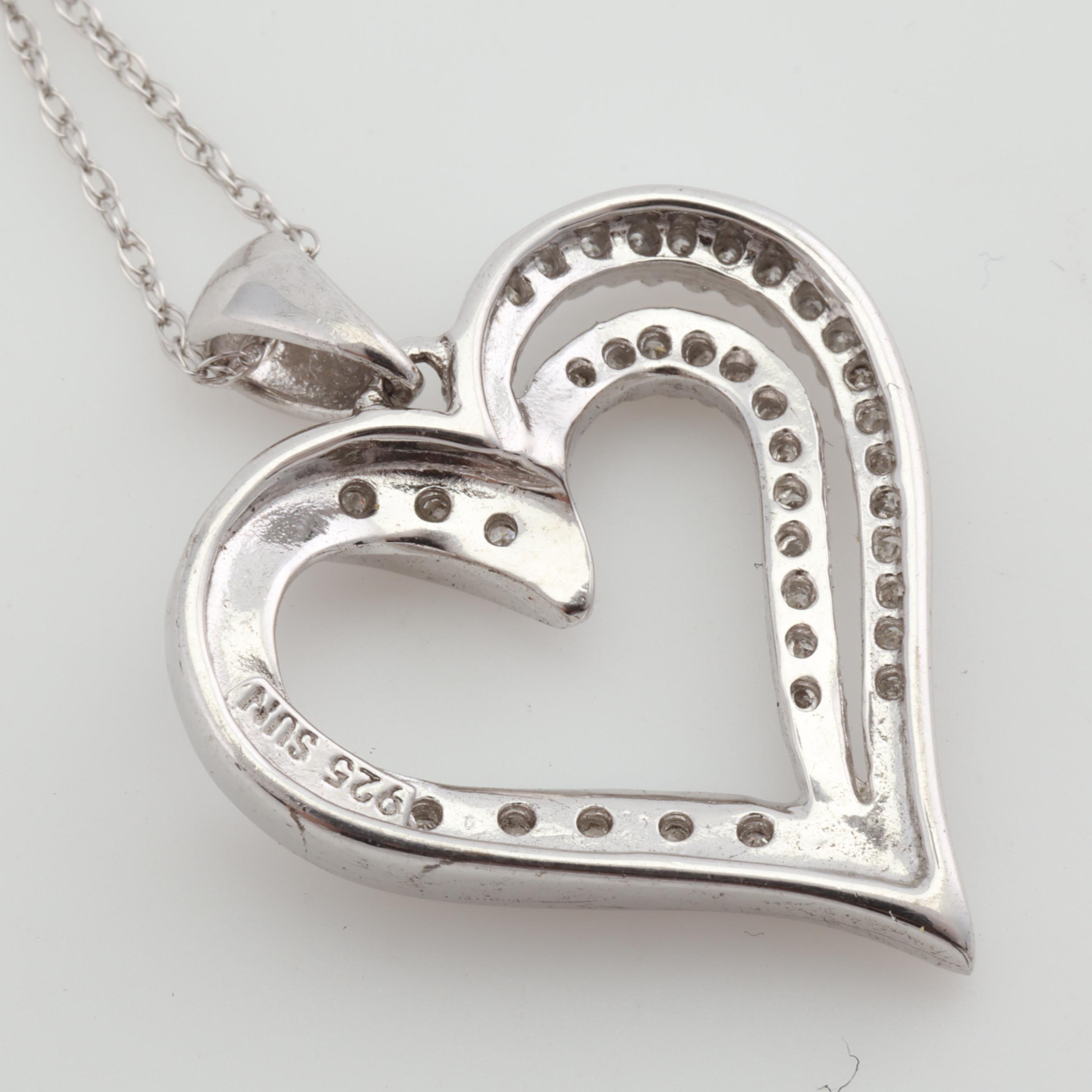Sterling Silver Diamond Heart Pendant Necklace