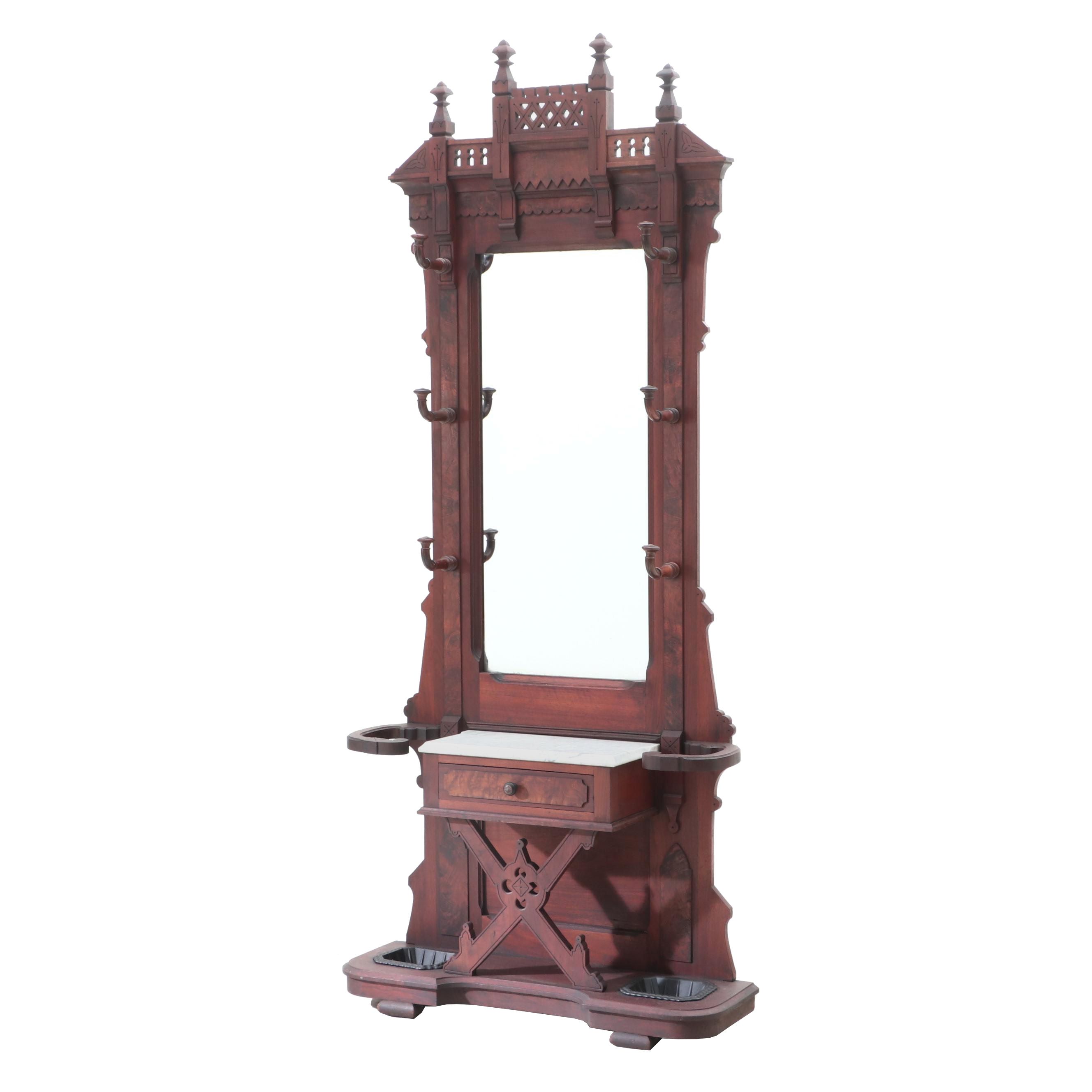Eastlake Victorian Walnut Hall Tree, Late 19th Century