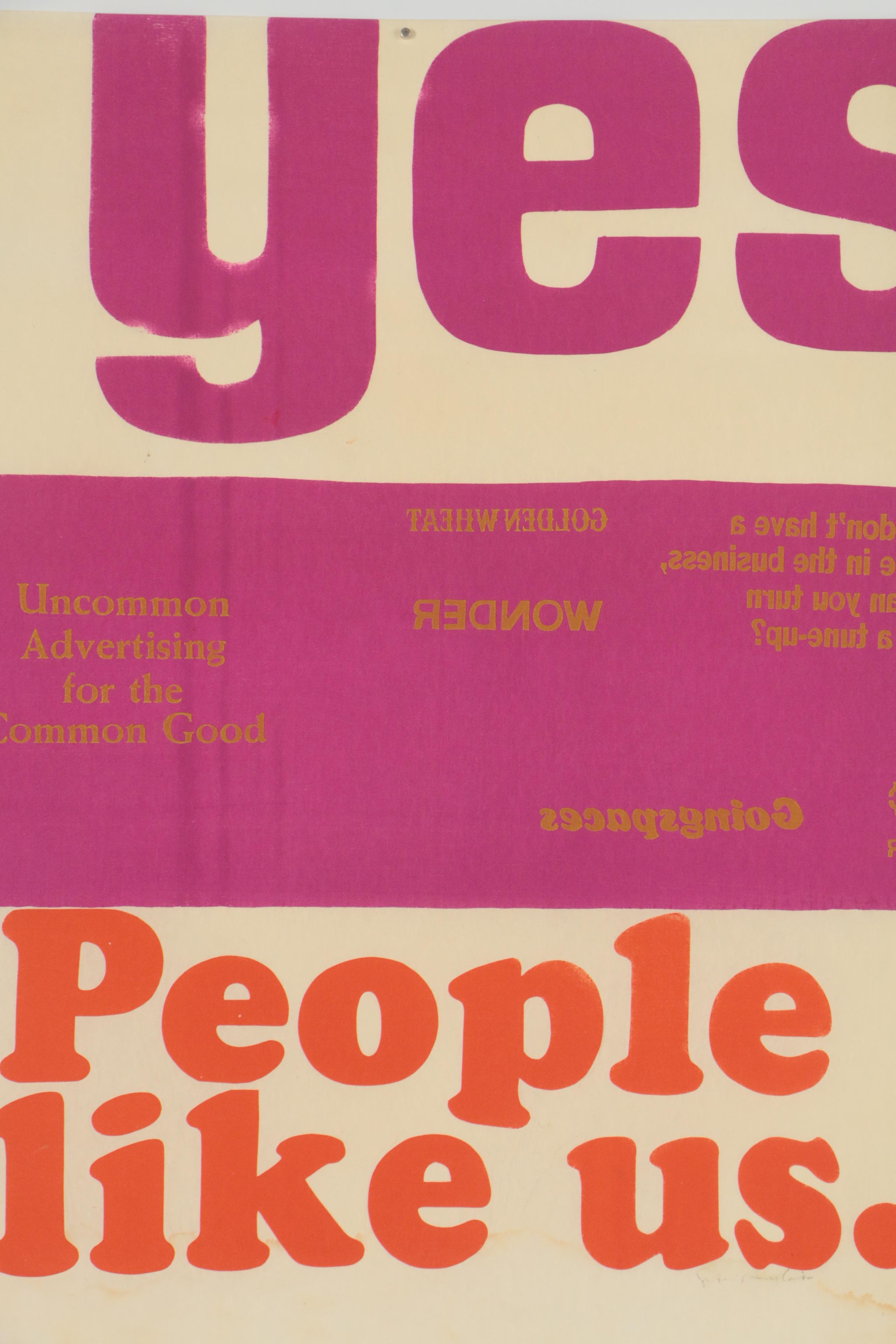 Sister Mary Corita Kent 1965 Serigraph "Yes People Like Us"