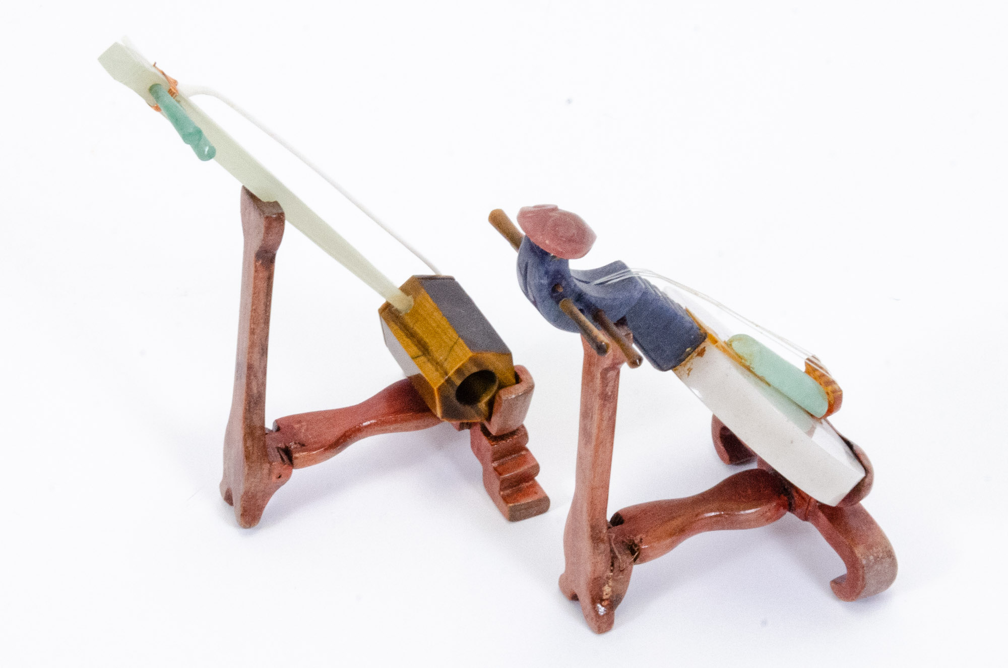 Chinese Carved Jadeite and Stone Yueqin and Erhu