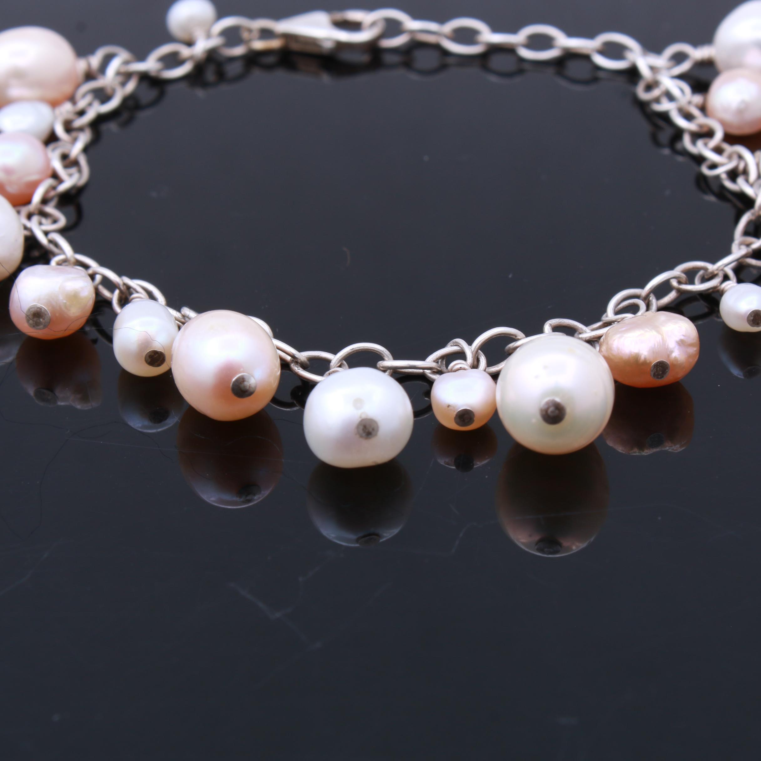 Sterling Silver and Dyed Baroque Freshwater Pearl Bracelet