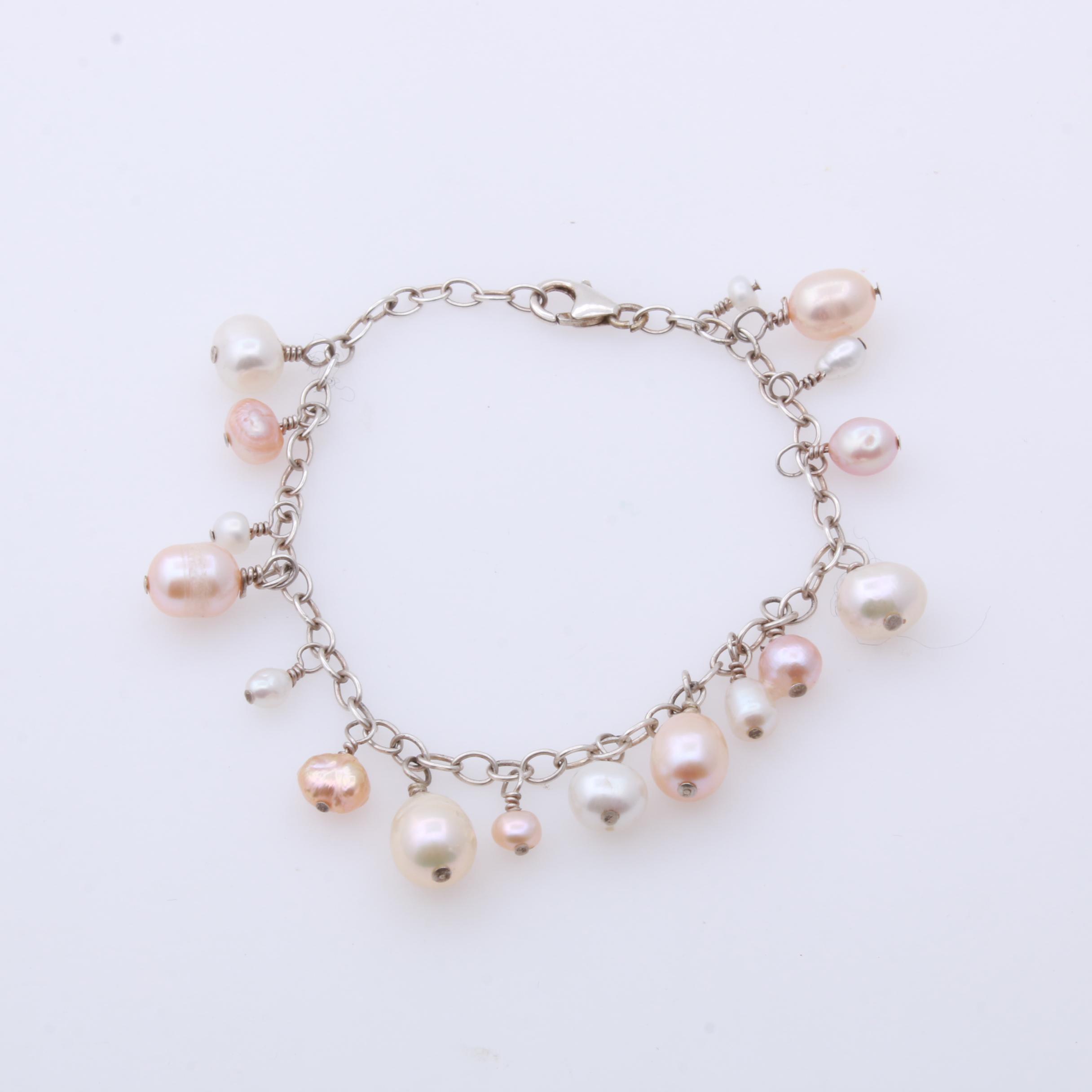 Sterling Silver and Dyed Baroque Freshwater Pearl Bracelet