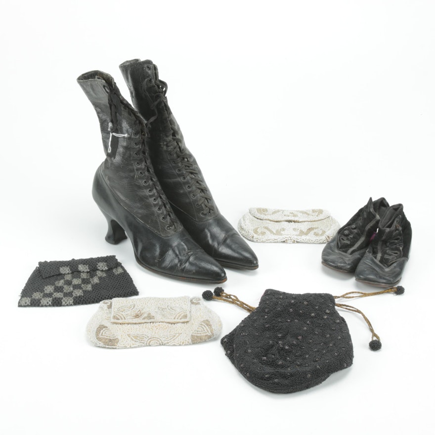 Women's and Child's Victorian Boots with Beaded Bag Collection