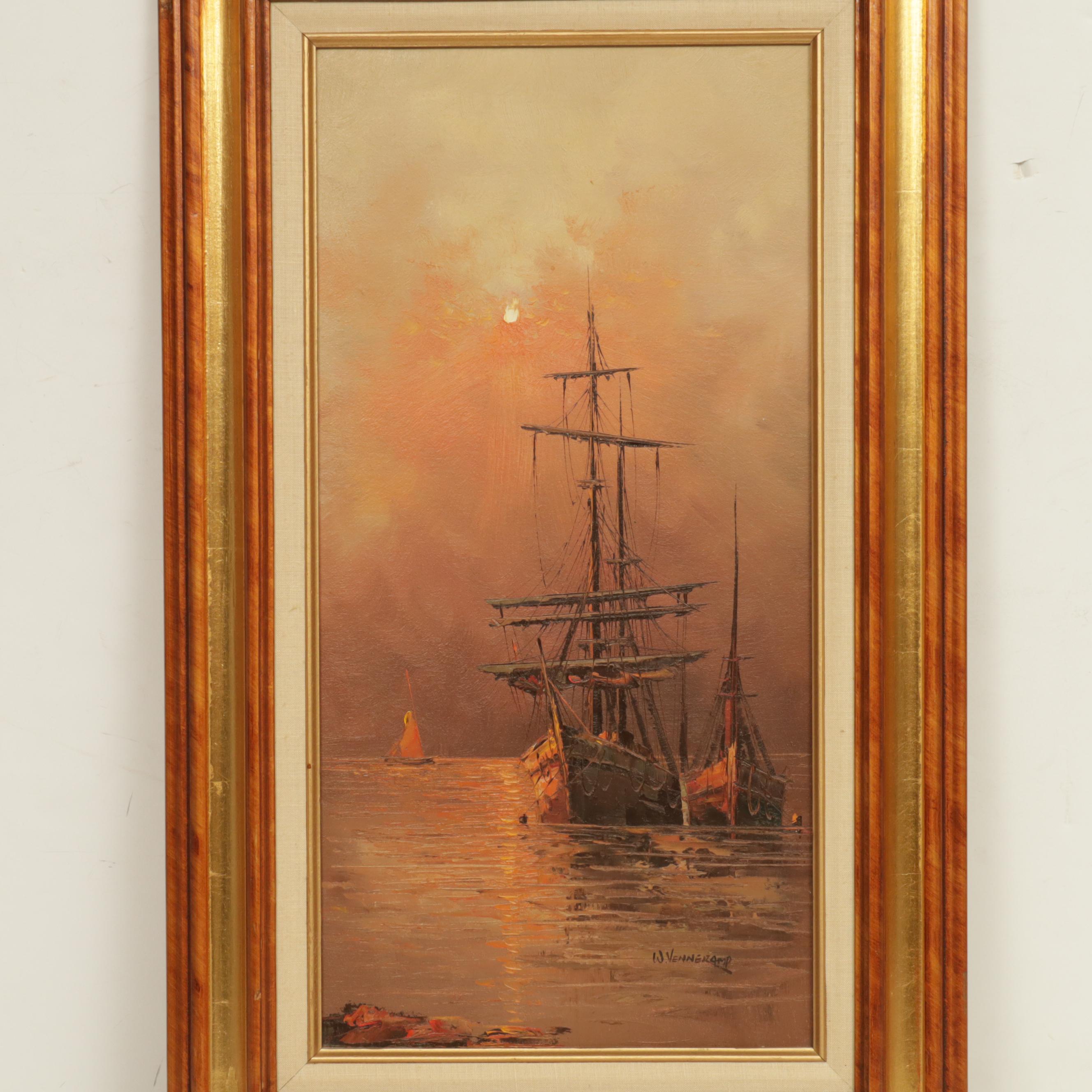 W. Vennekamp Ships Oil Painting