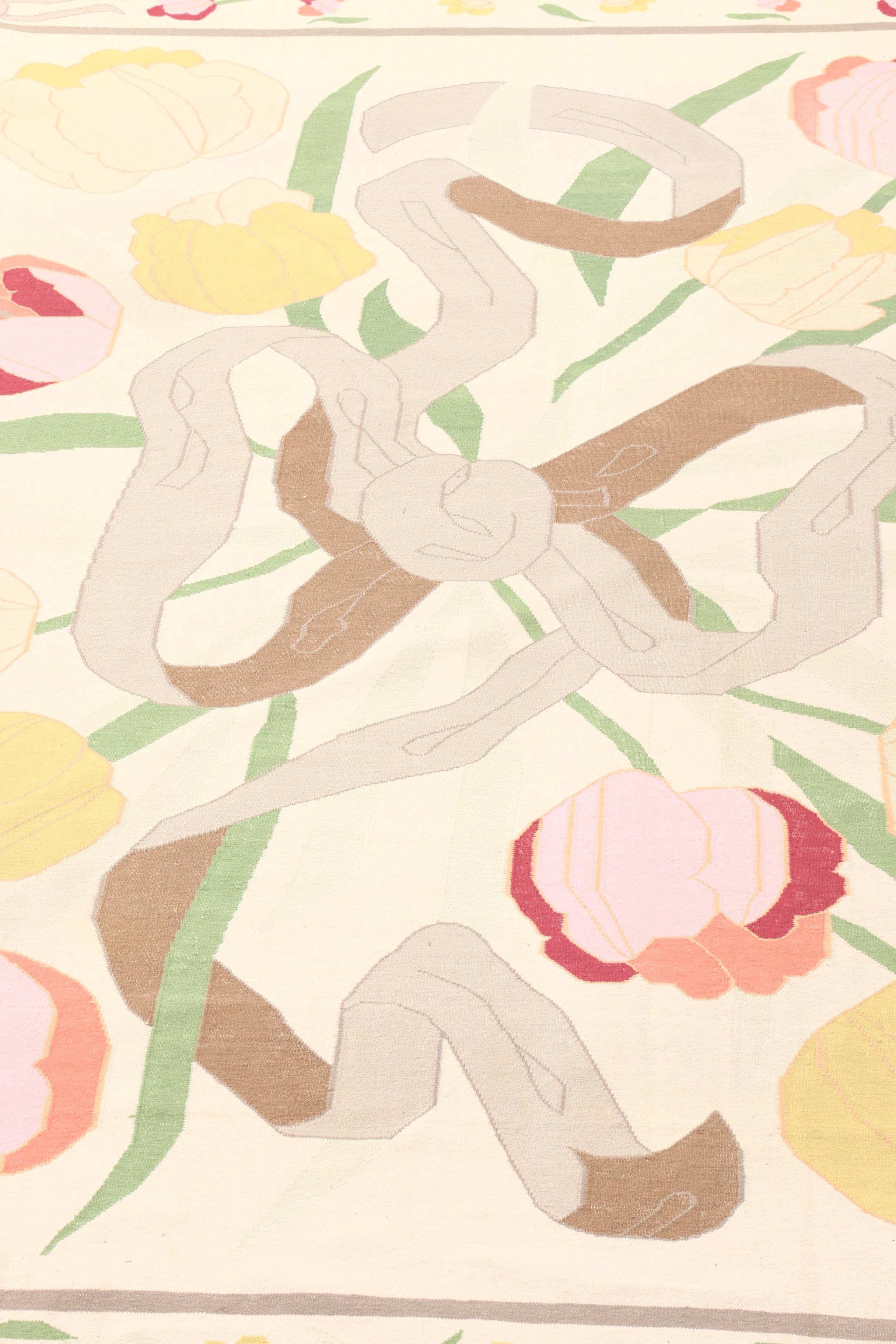 Handwoven Indian Floral Dhurrie Wool Rug