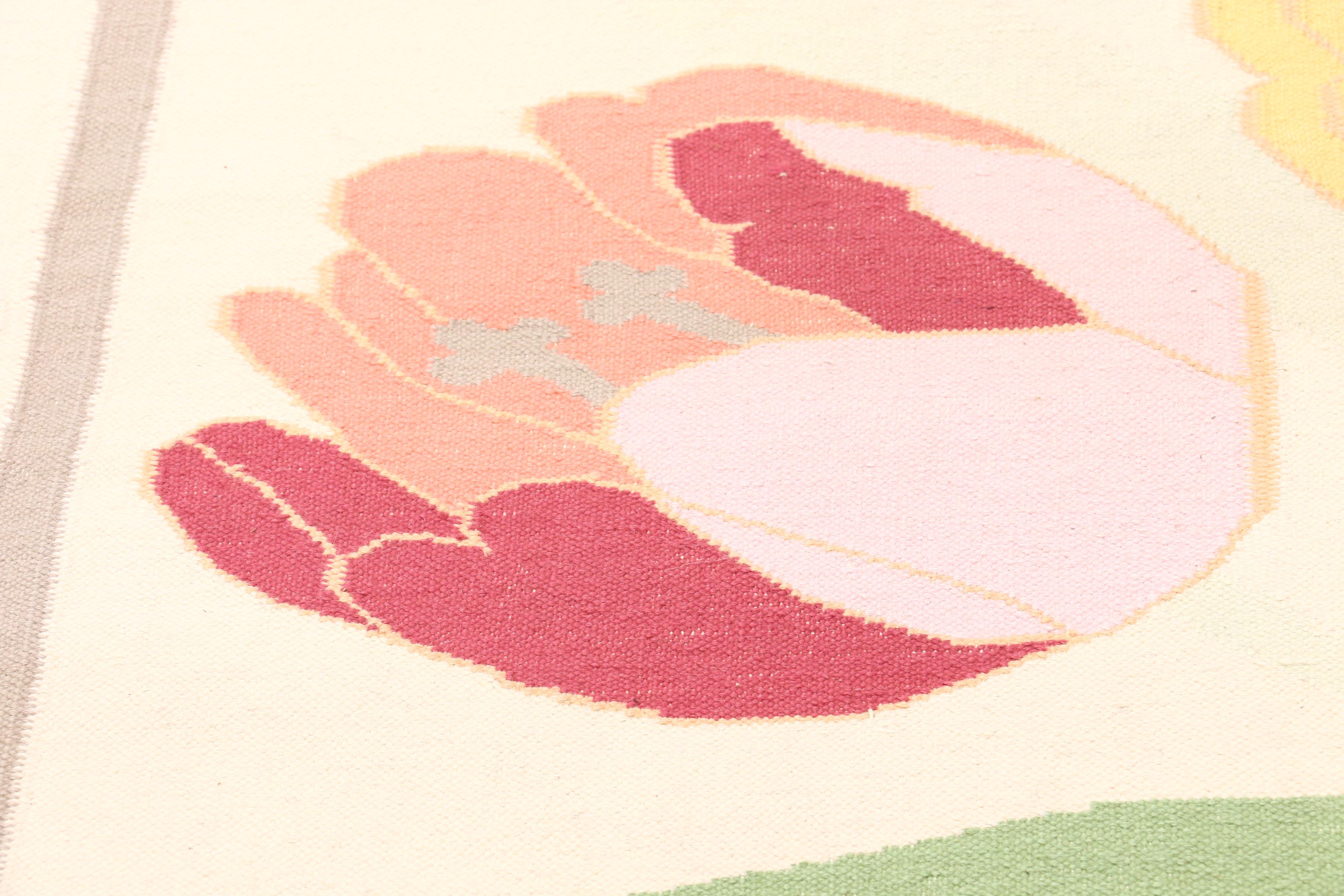 Handwoven Indian Floral Dhurrie Wool Rug