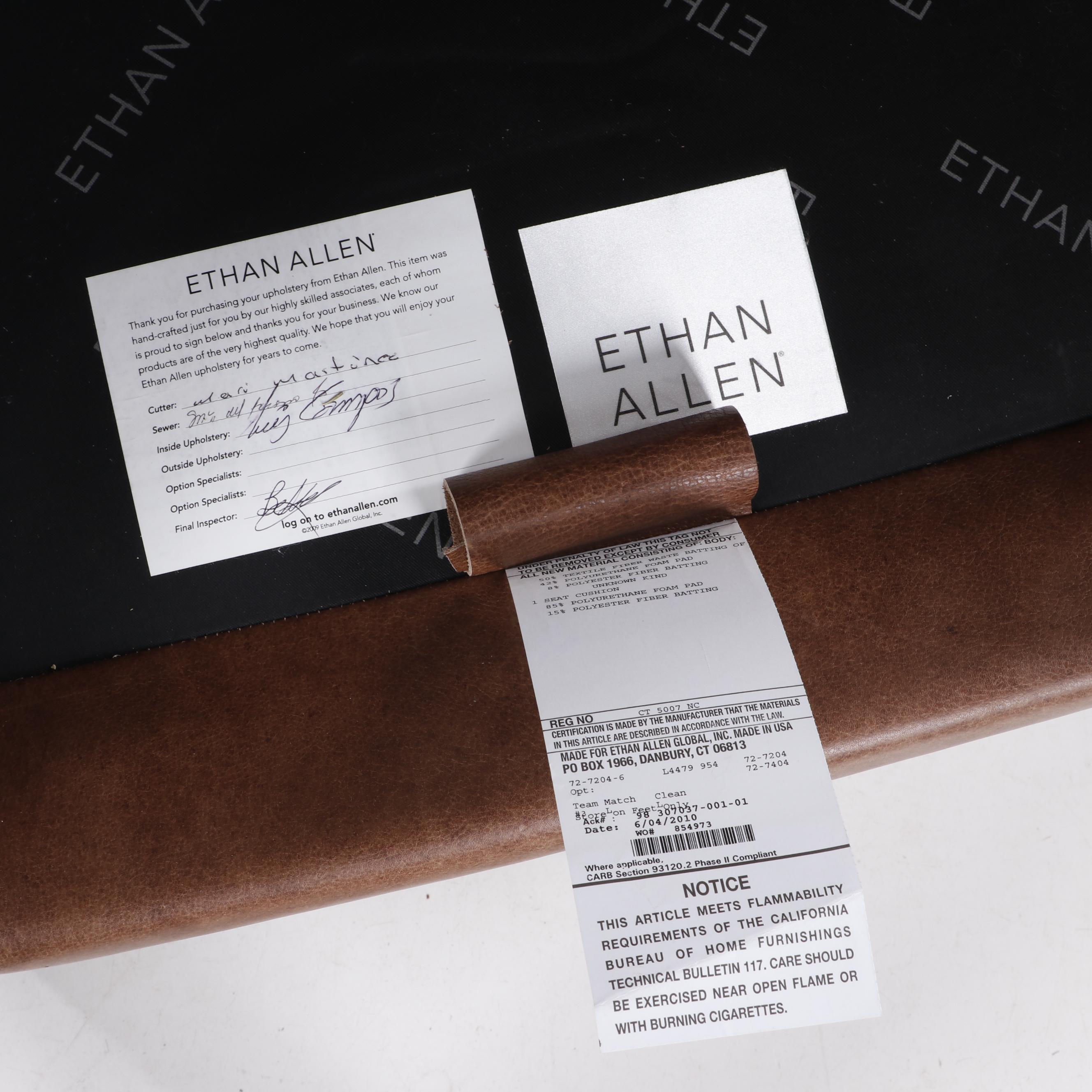 Ethan Allen Leather Upholstered Wingback Chair with Ottoman, Contemporary