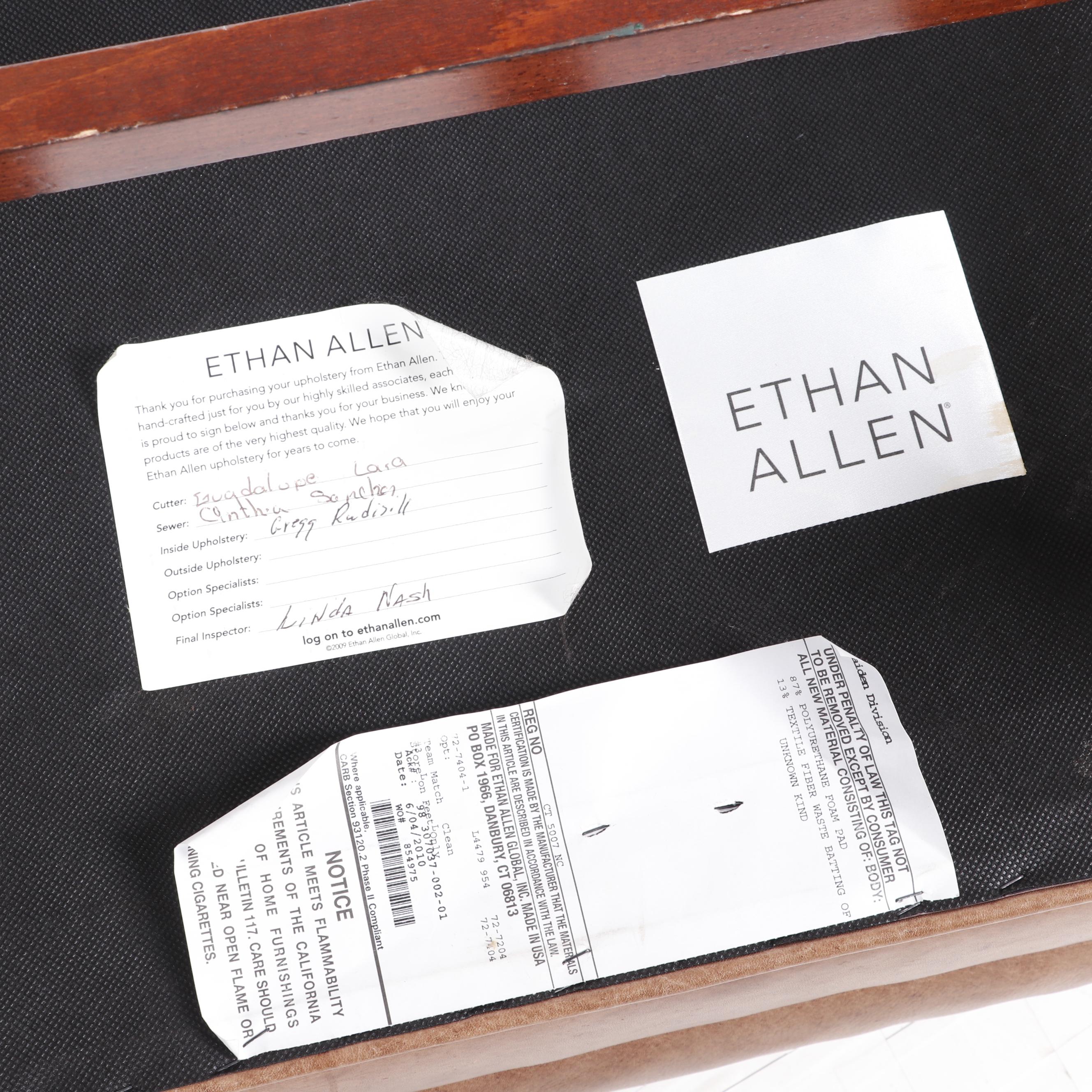 Ethan Allen Leather Upholstered Wingback Chair with Ottoman, Contemporary