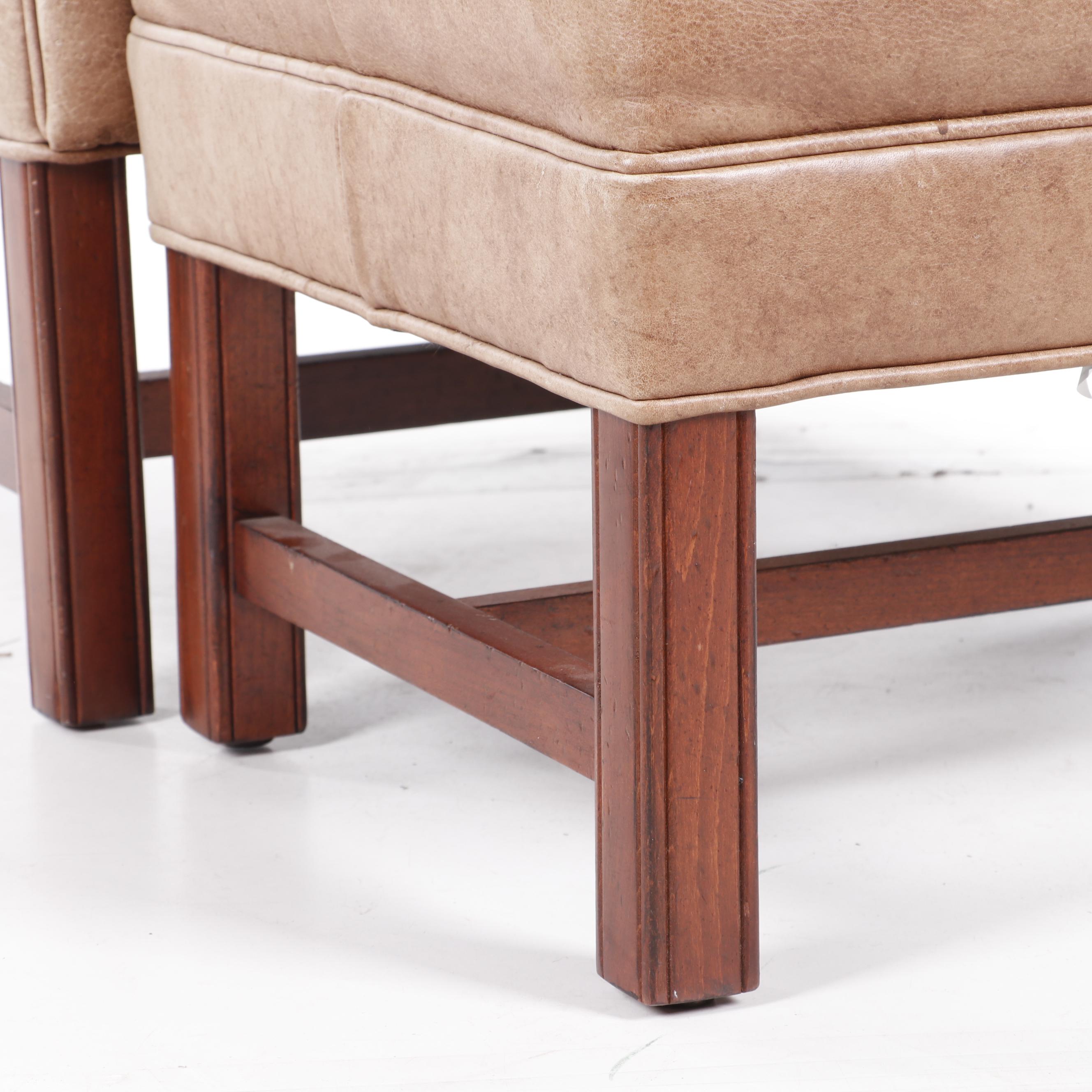 Ethan Allen Leather Upholstered Wingback Chair with Ottoman, Contemporary