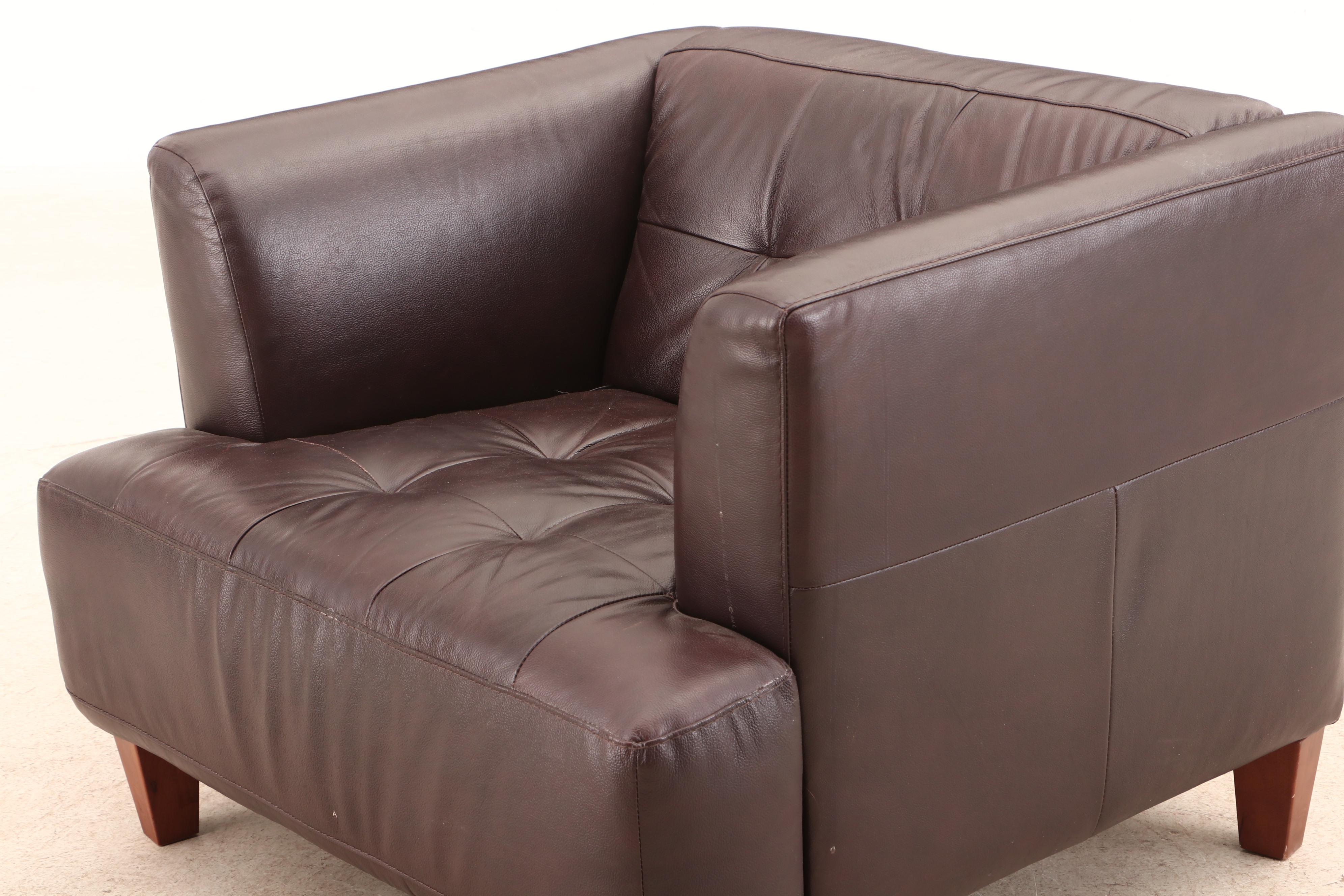 Chateau D'Ax Tuxedo-Back Faux Leather Armchair with Tufted Back and Seat, 2000s