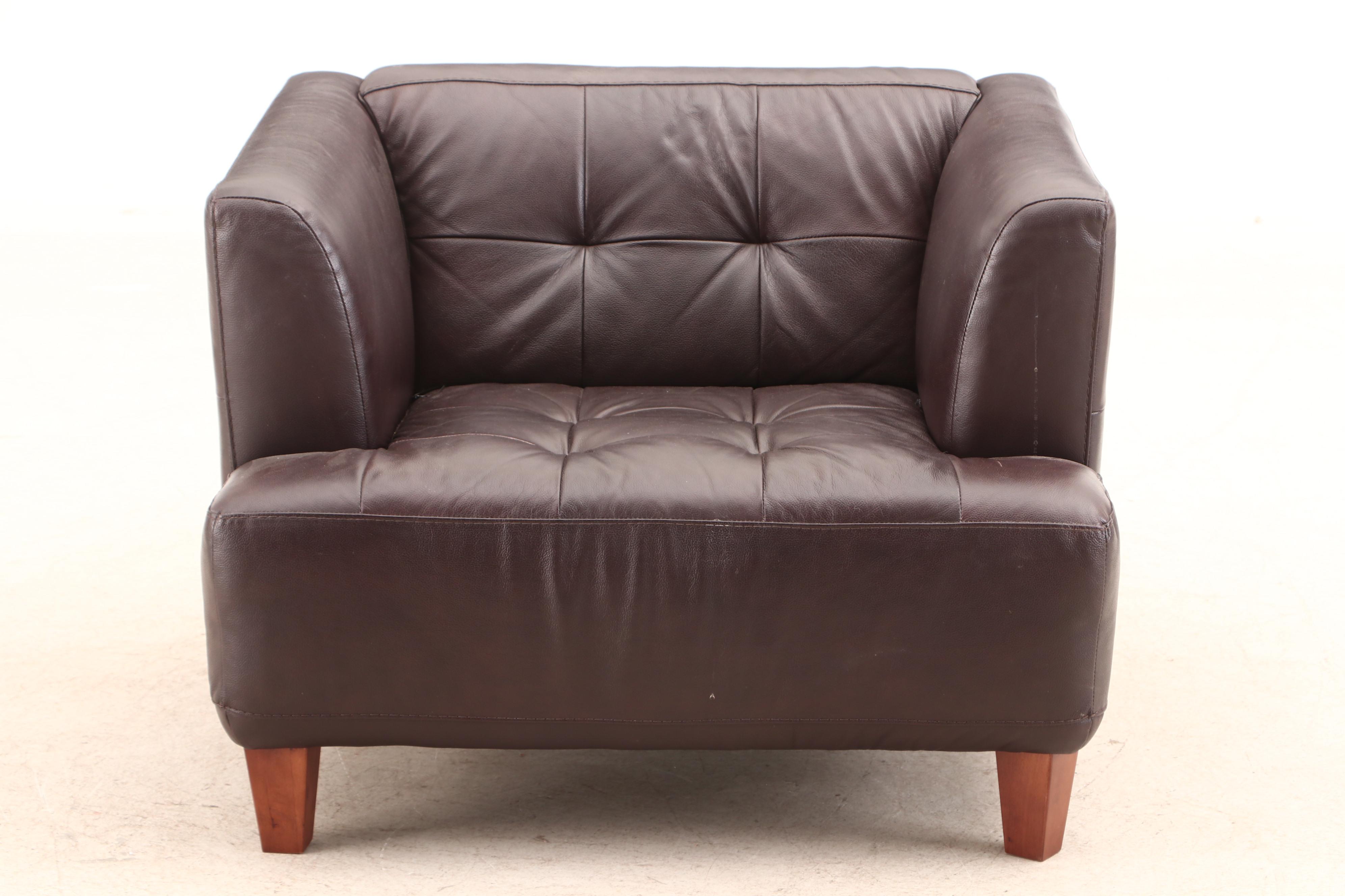 Chateau D'Ax Tuxedo-Back Faux Leather Armchair with Tufted Back and Seat, 2000s