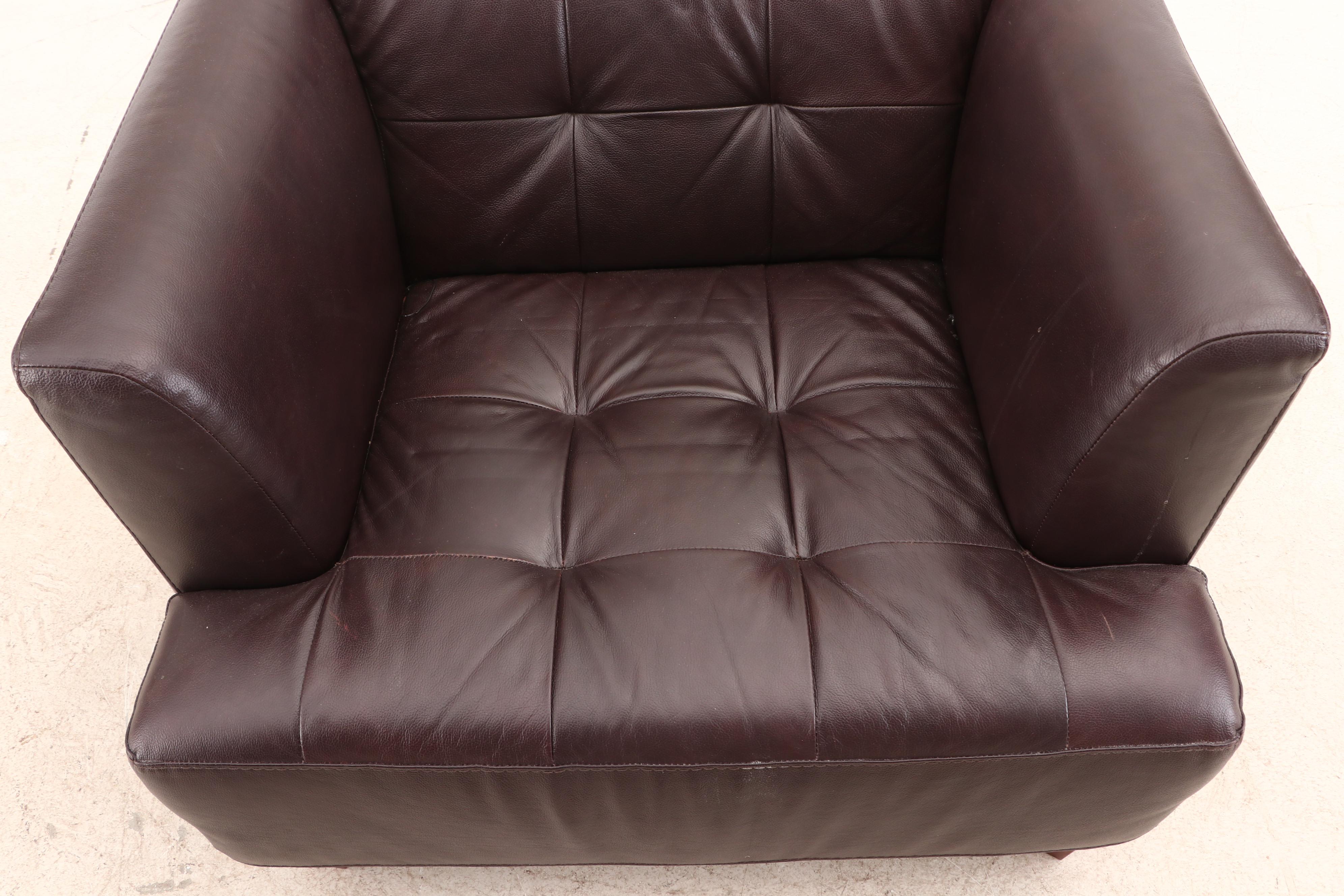 Chateau D'Ax Tuxedo-Back Faux Leather Armchair with Tufted Back and Seat, 2000s