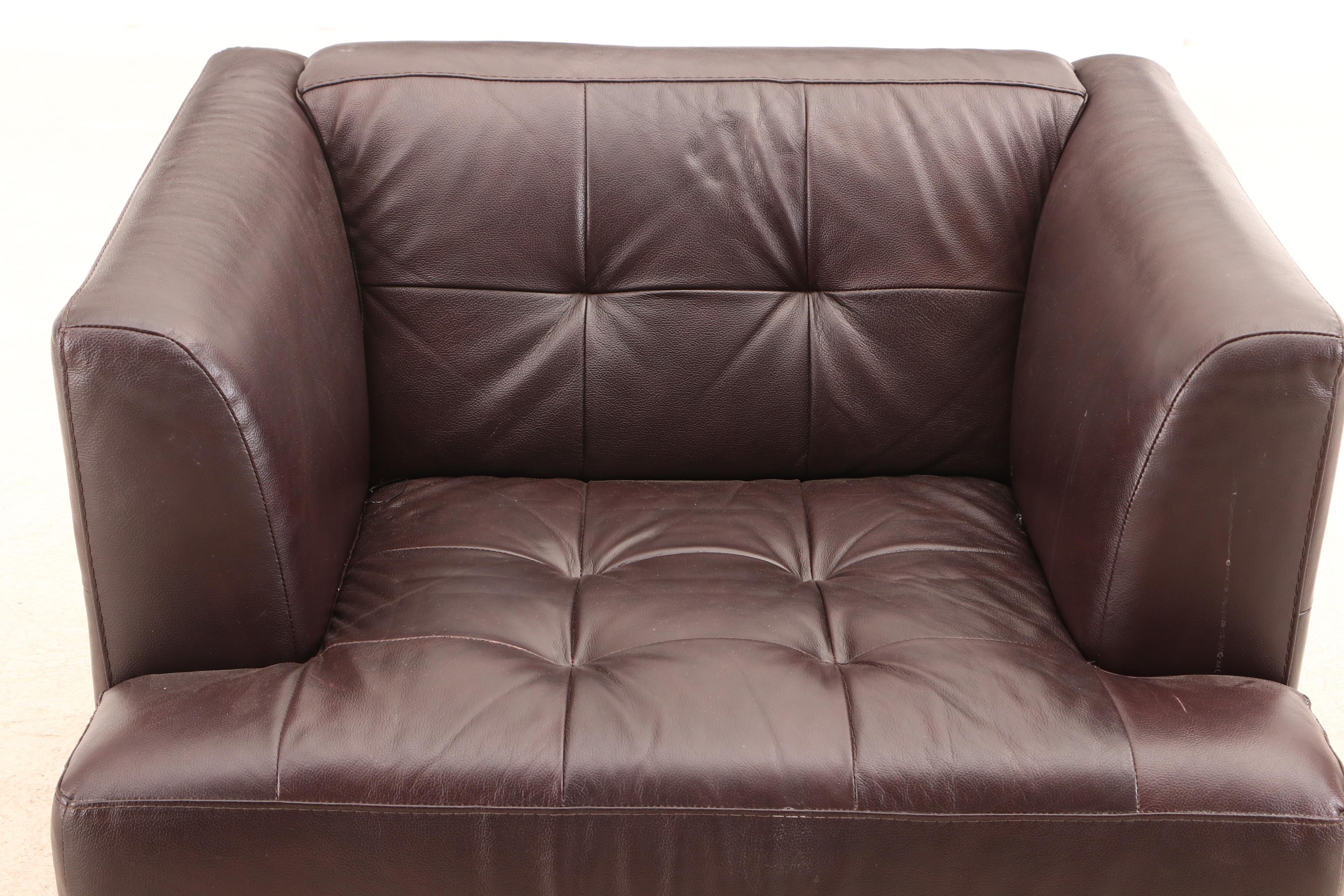 Chateau D'Ax Tuxedo-Back Faux Leather Armchair with Tufted Back and Seat, 2000s