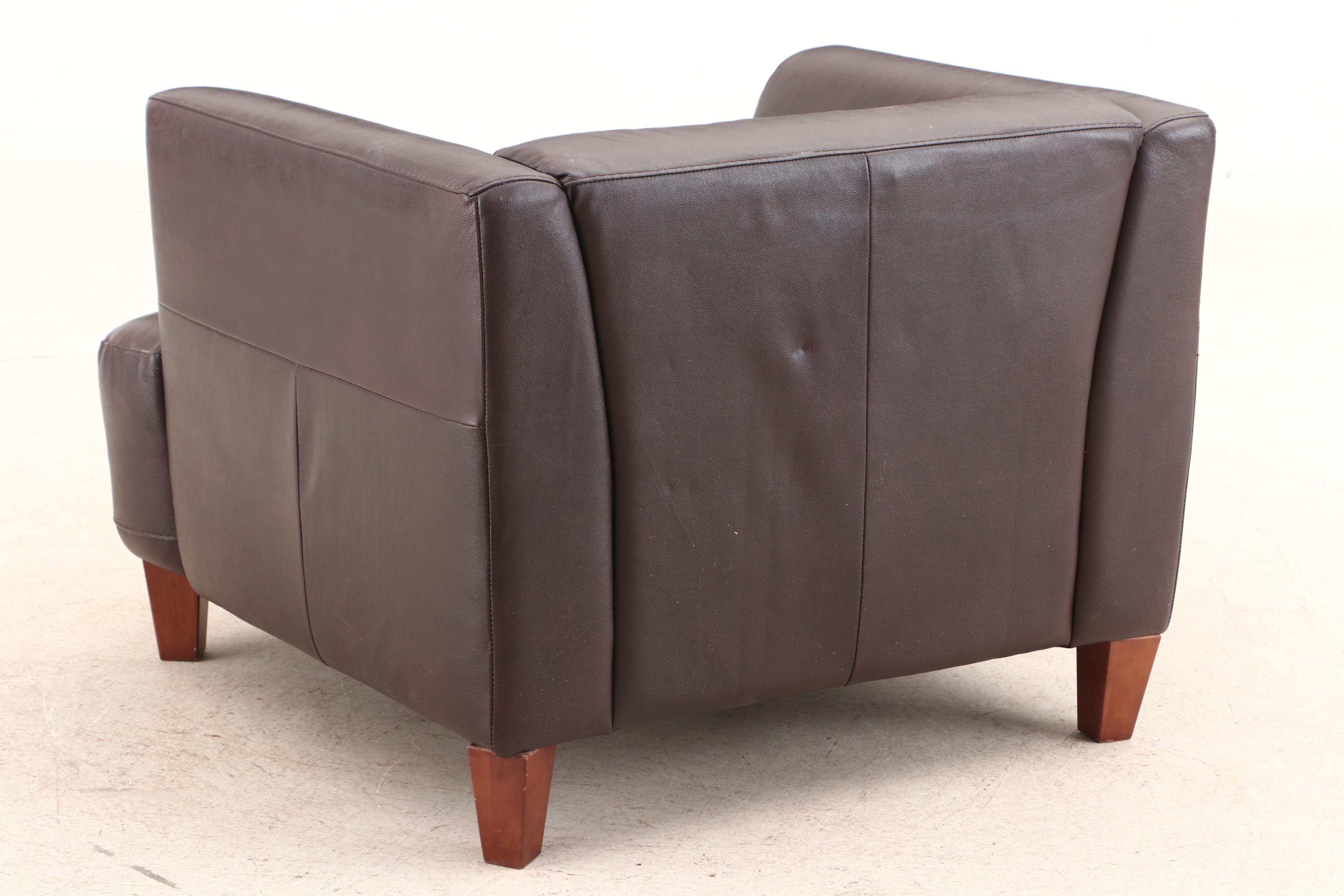 Chateau D'Ax Tuxedo-Back Faux Leather Armchair with Tufted Back and Seat, 2000s