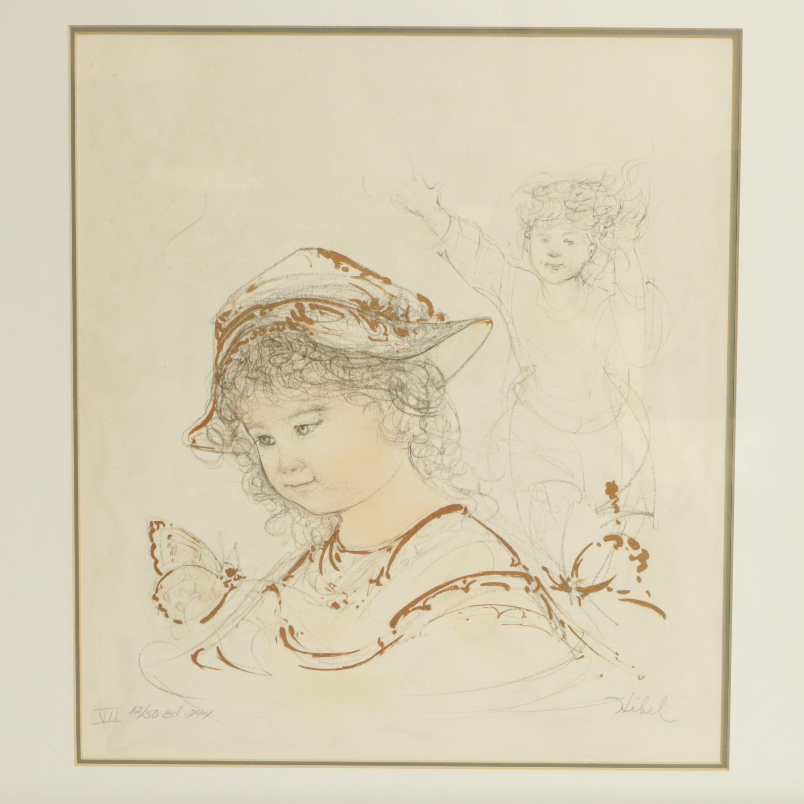 Edna Hibel Embellished Lithograph with Signed Book