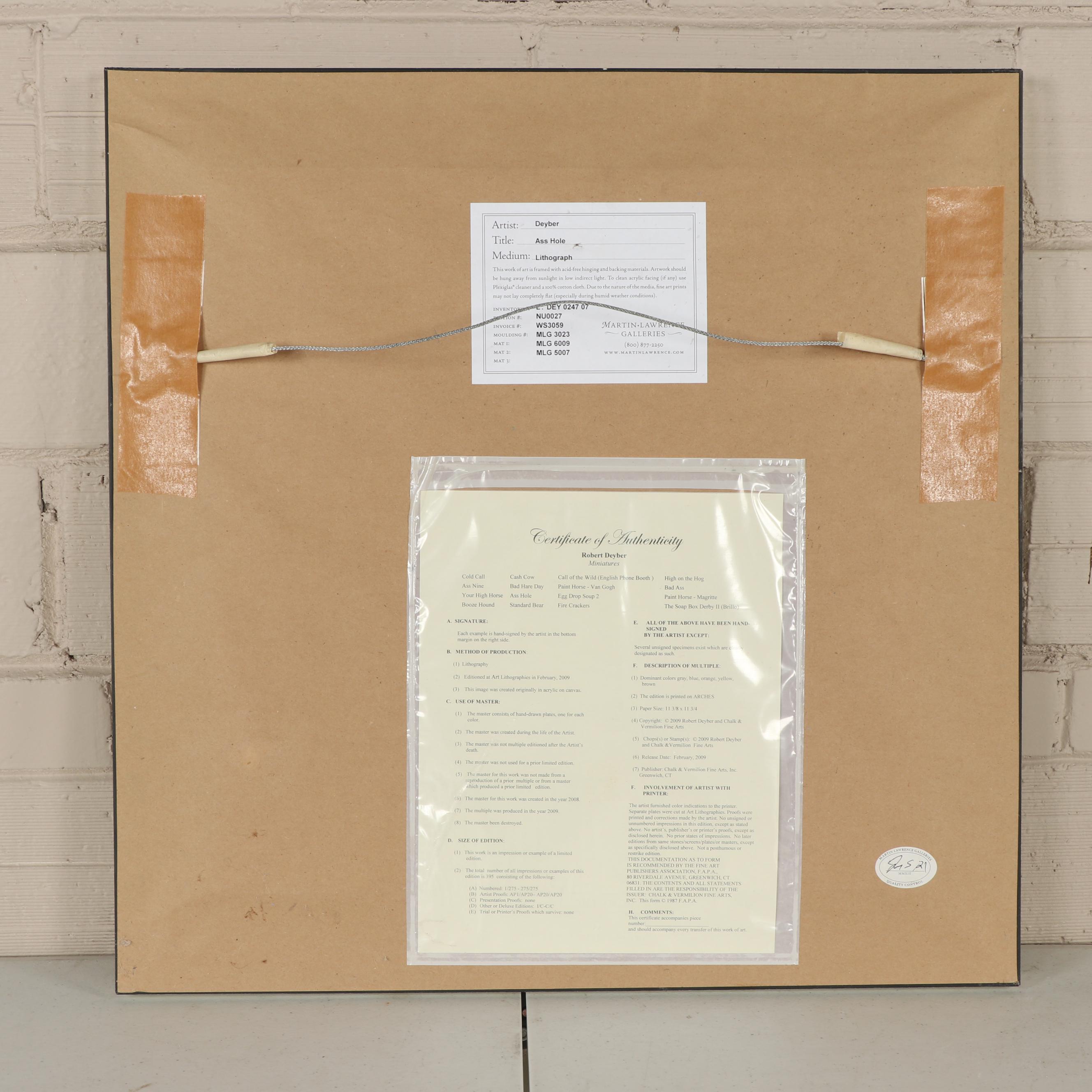 Robert Deyber Lithograph "Ass Hole"