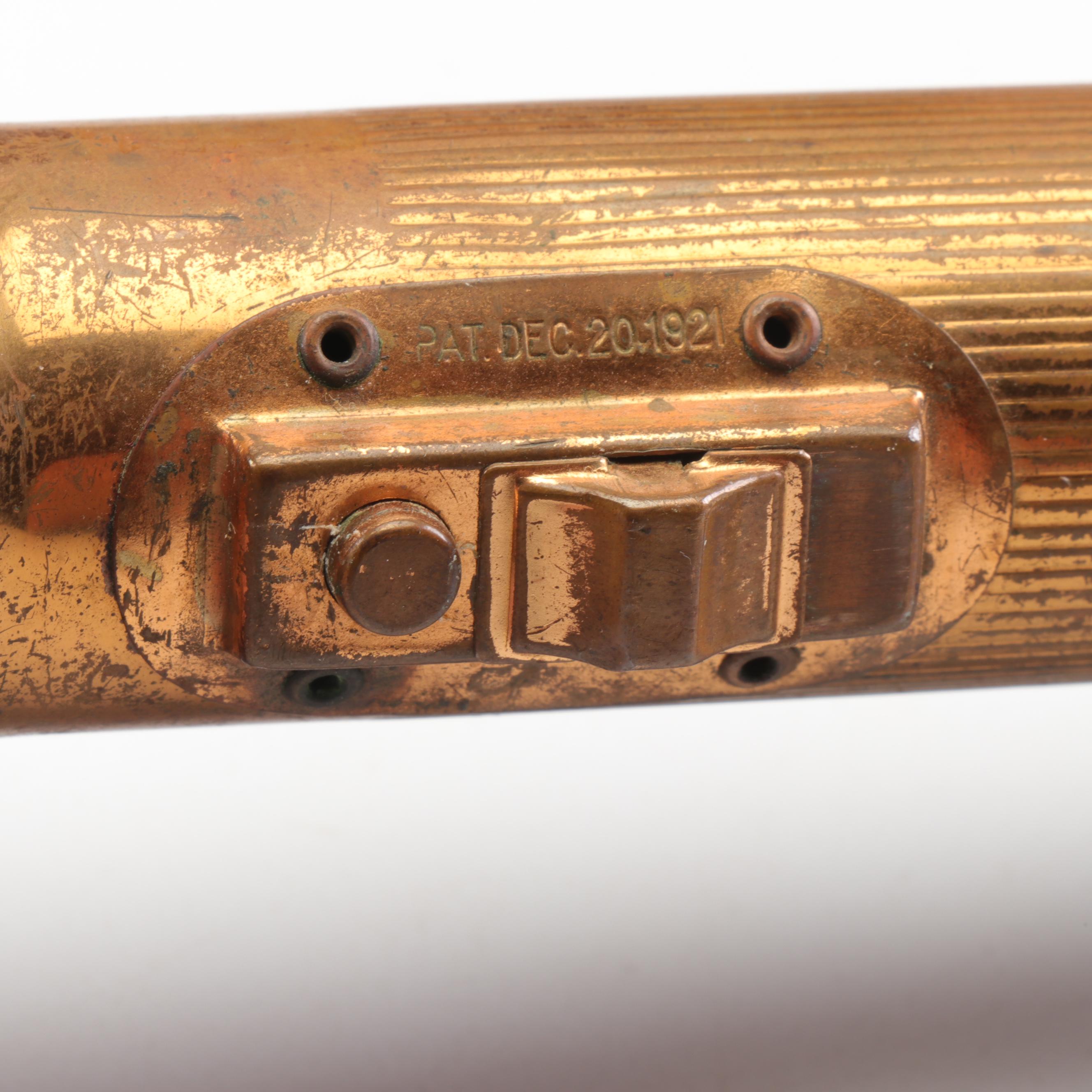 Wooden Box, Dr. Pepper Bottle Opener, Ronson Lighter & 1920s Copper Flashlight