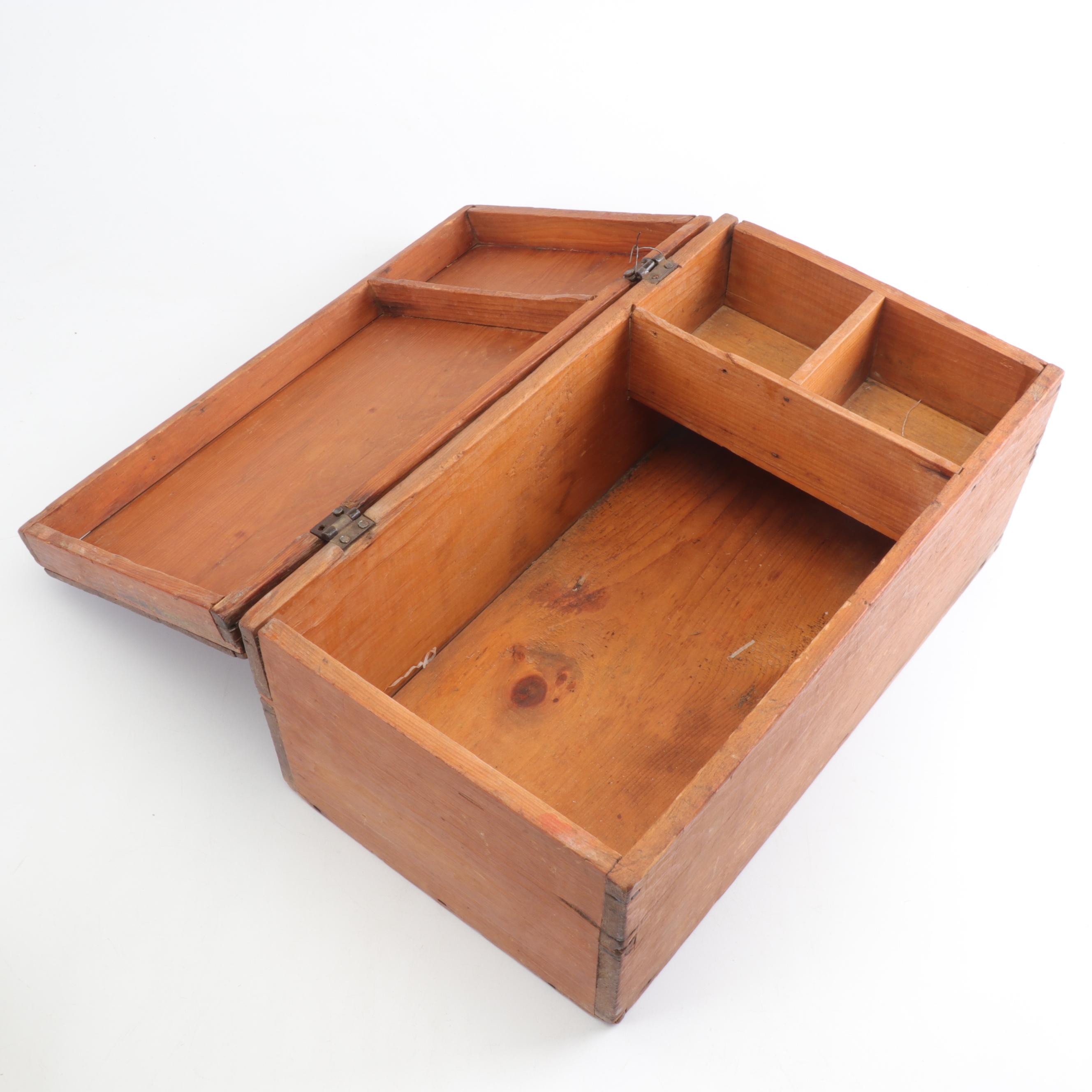 Wooden Box, Dr. Pepper Bottle Opener, Ronson Lighter & 1920s Copper Flashlight