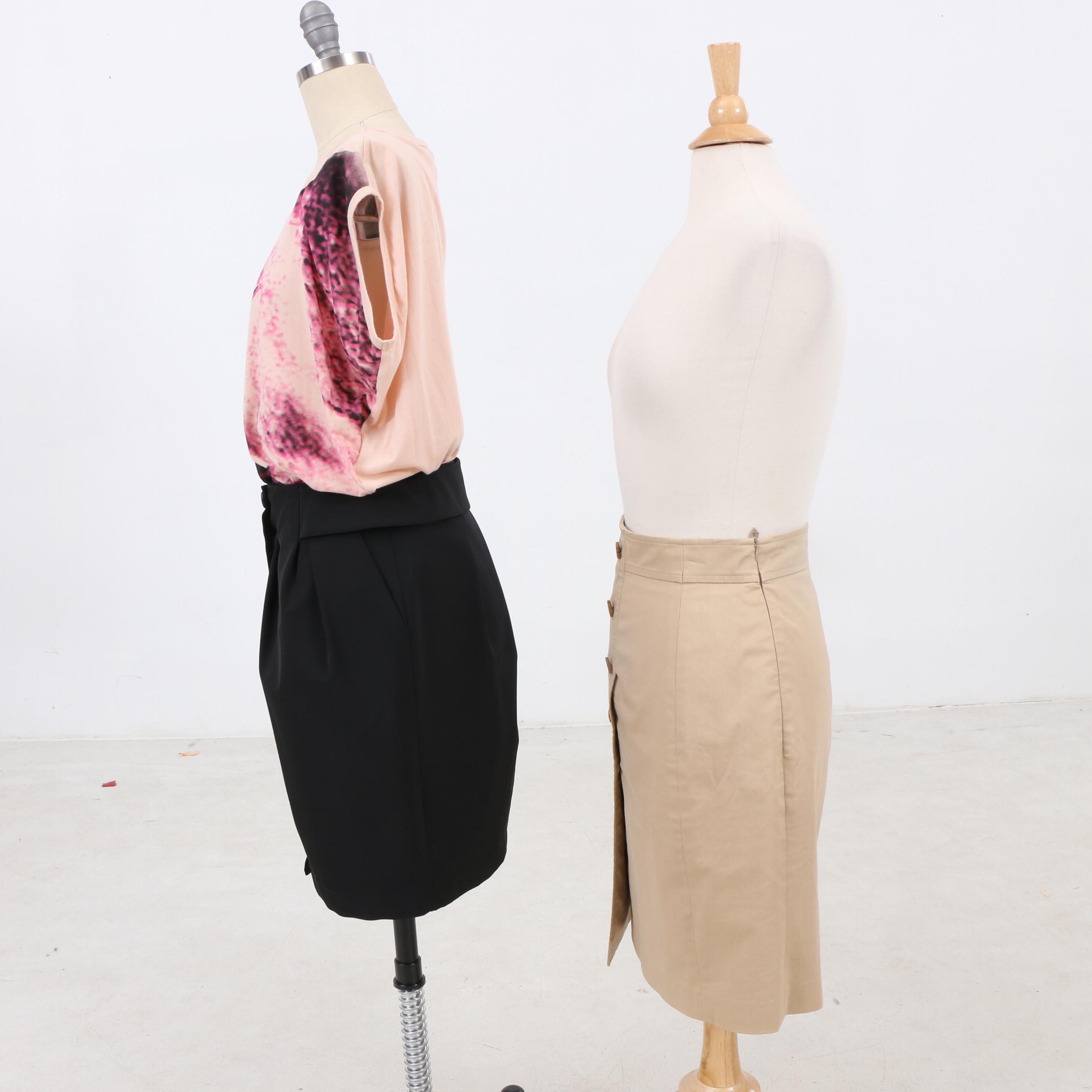 Prada Black Pencil Skirt, Stella McCartney Top, and Akris Beige Pencil Skirt