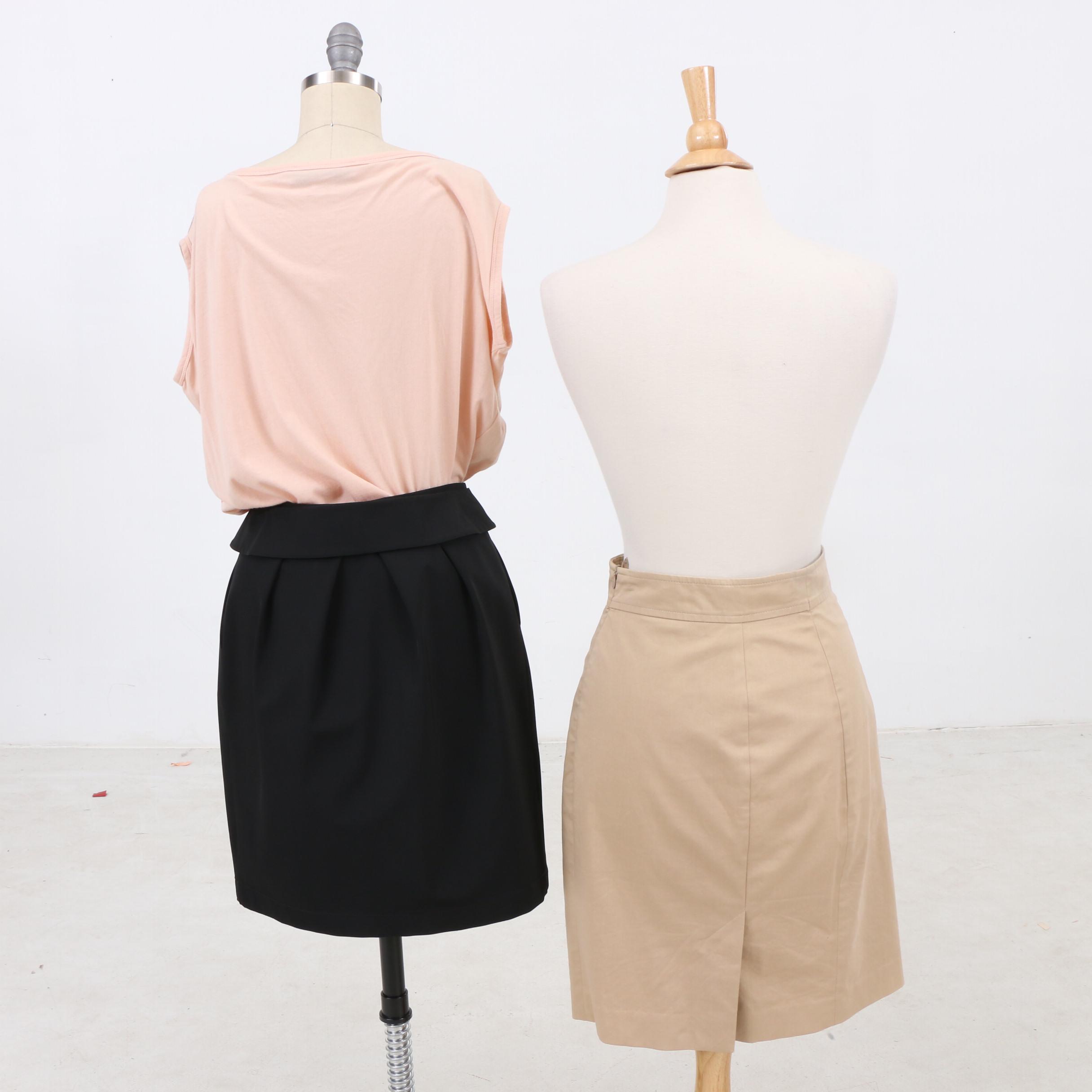 Prada Black Pencil Skirt, Stella McCartney Top, and Akris Beige Pencil Skirt