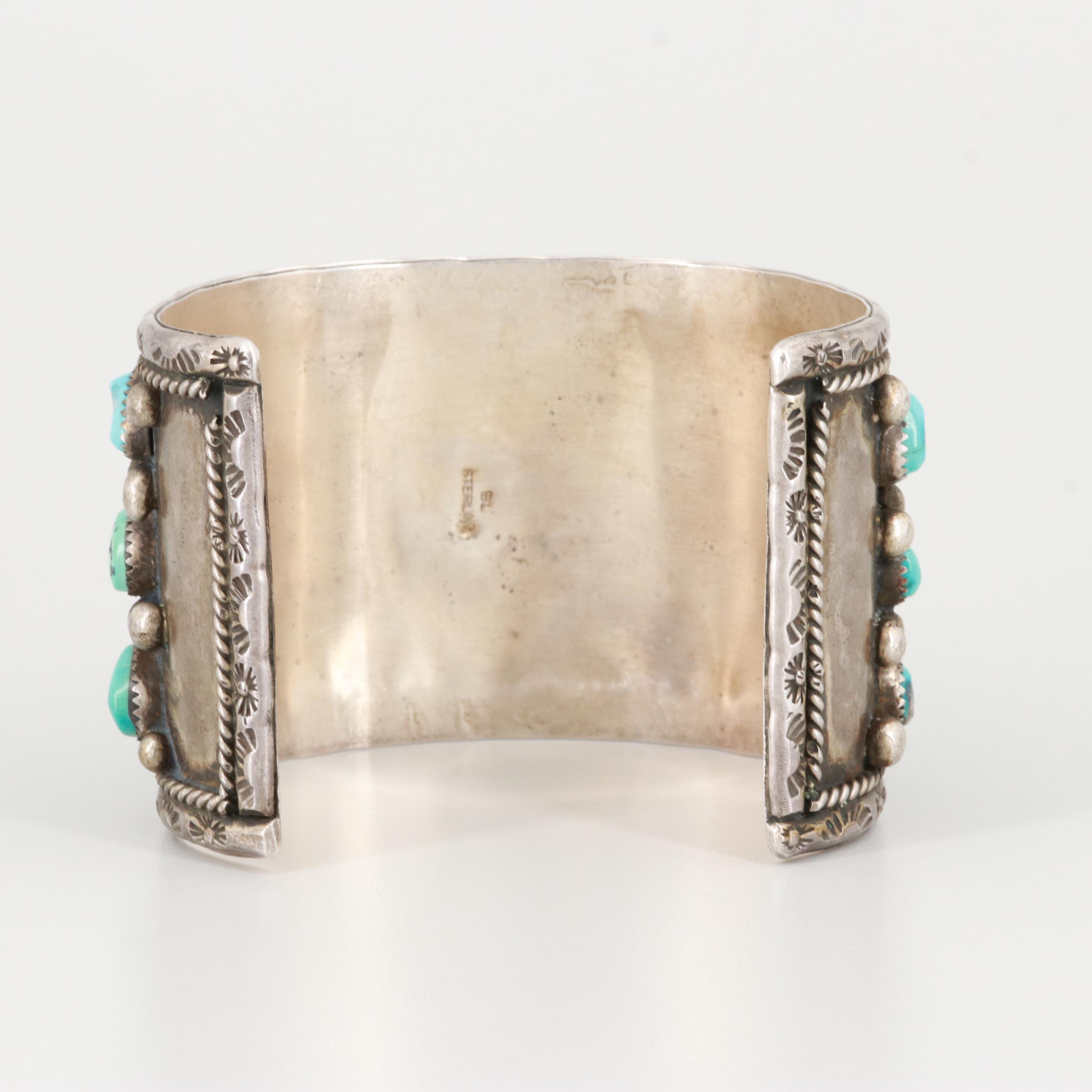 Bobby Lujan Taos Pueblo Sterling Silver Turquoise Cuff Bracelet