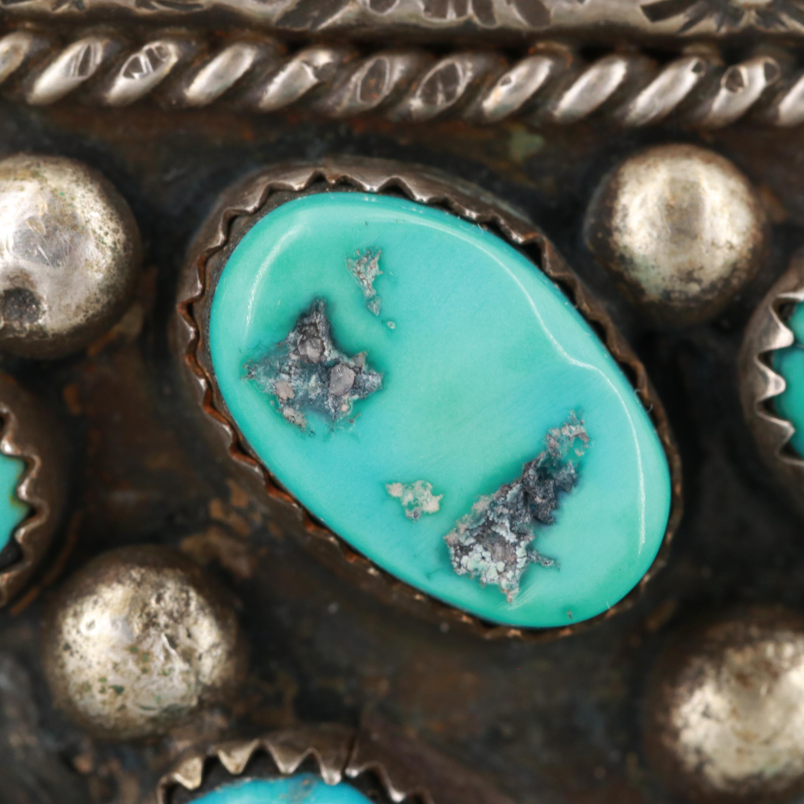 Bobby Lujan Taos Pueblo Sterling Silver Turquoise Cuff Bracelet