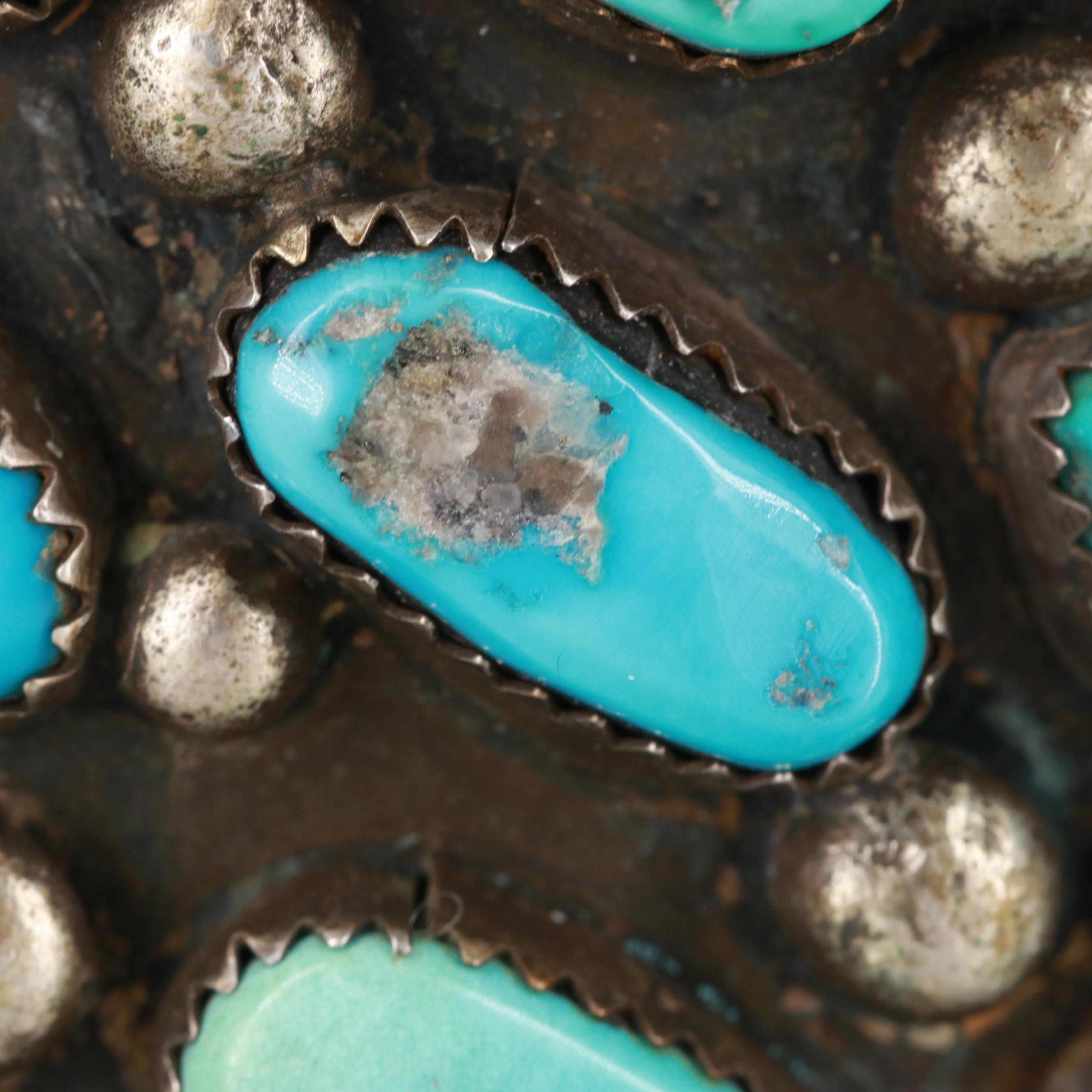 Bobby Lujan Taos Pueblo Sterling Silver Turquoise Cuff Bracelet