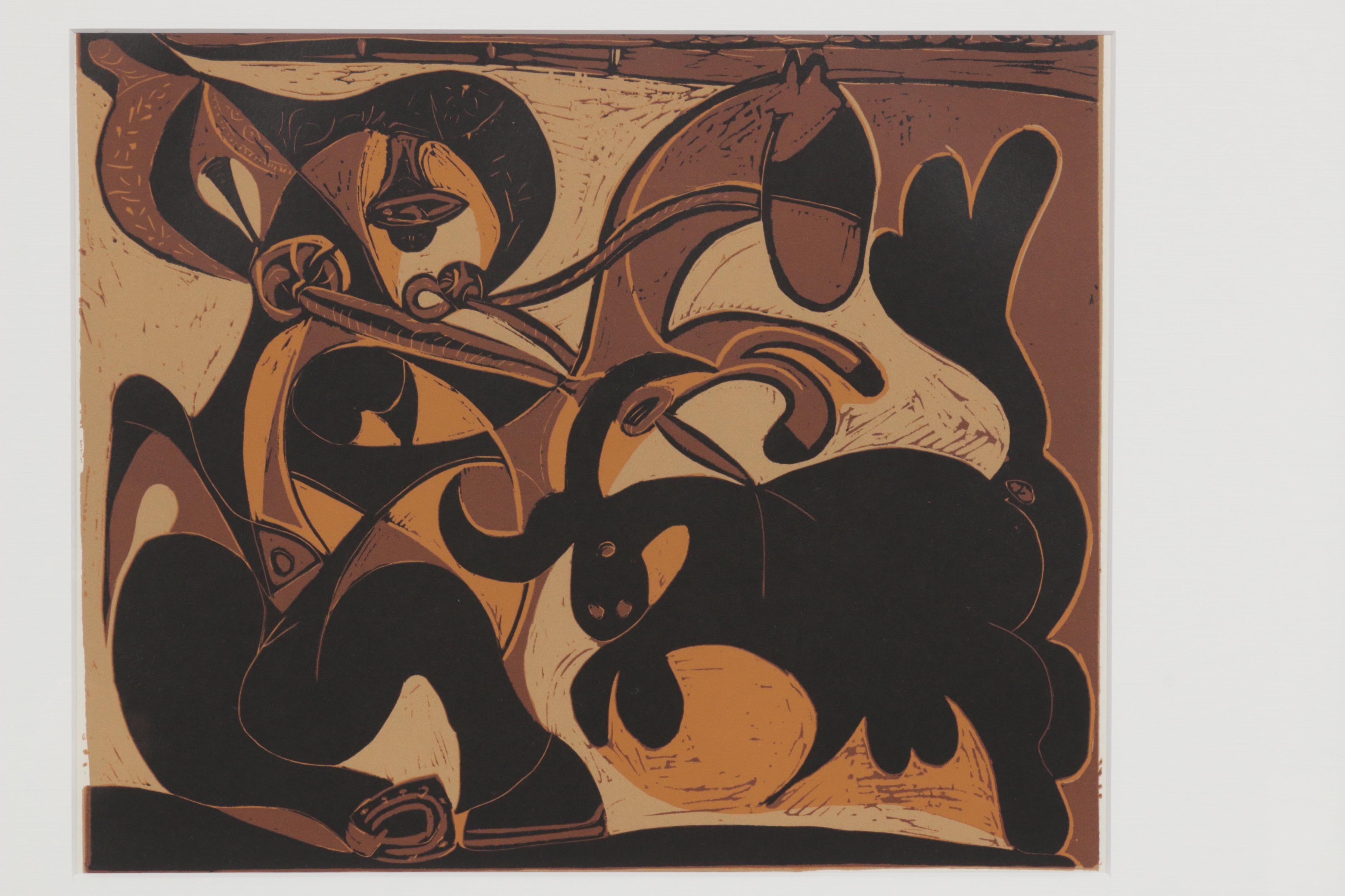 Pablo Picasso Linoleum Cut "Picador Goading Bull"