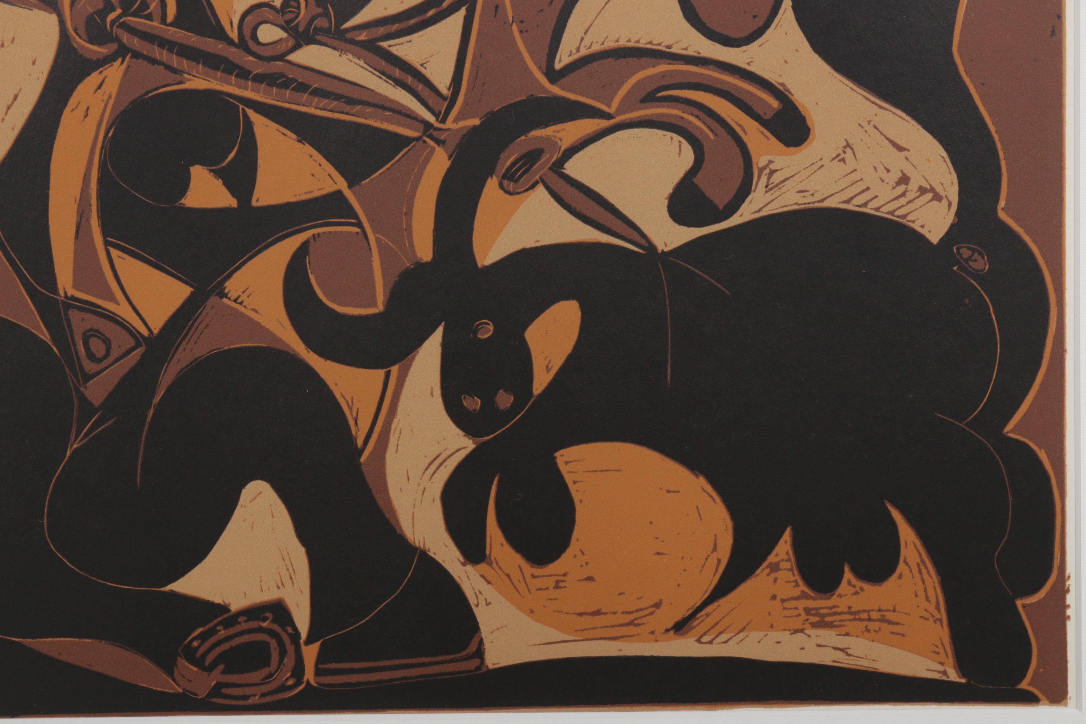Pablo Picasso Linoleum Cut "Picador Goading Bull"