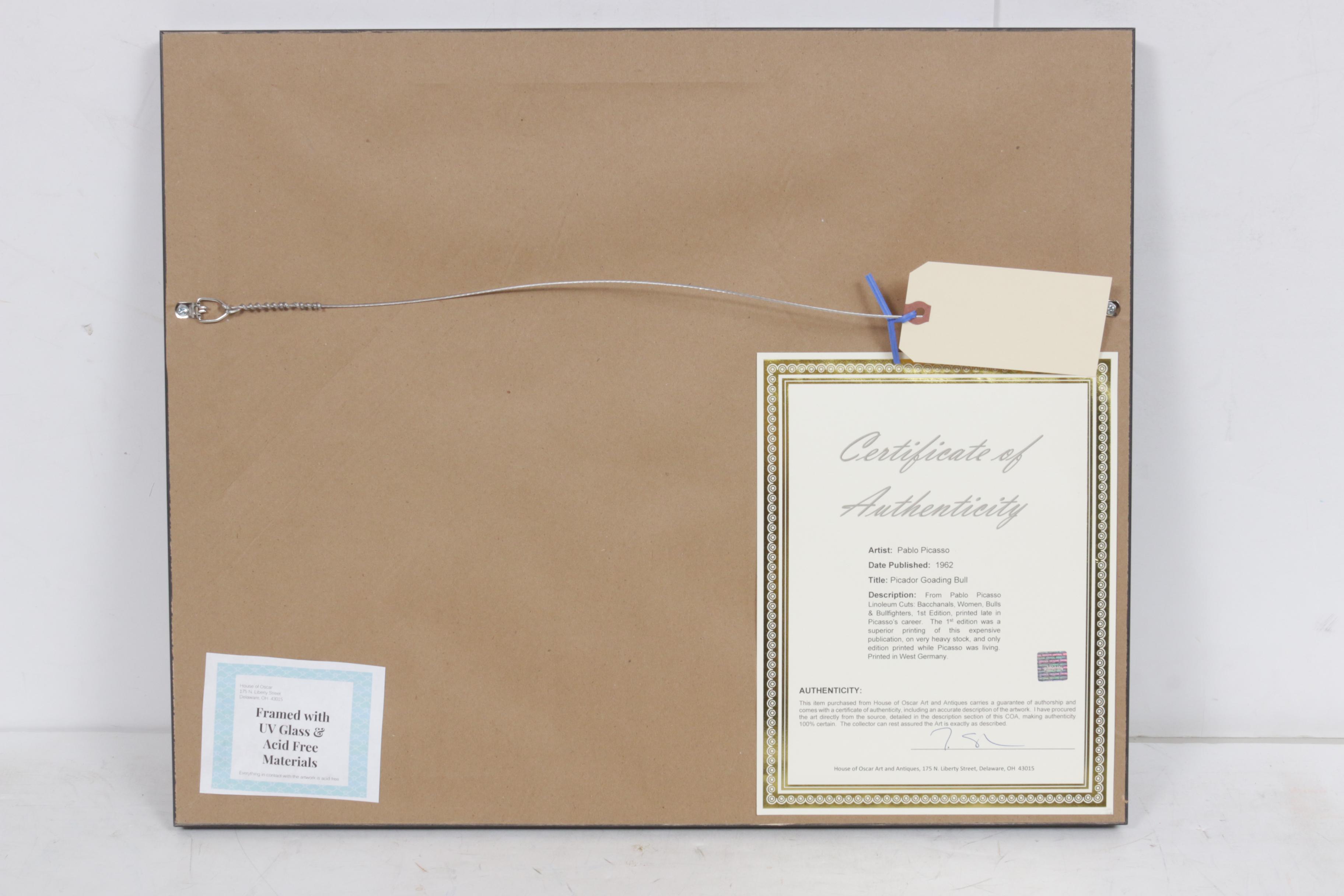 Pablo Picasso Linoleum Cut "Picador Goading Bull"