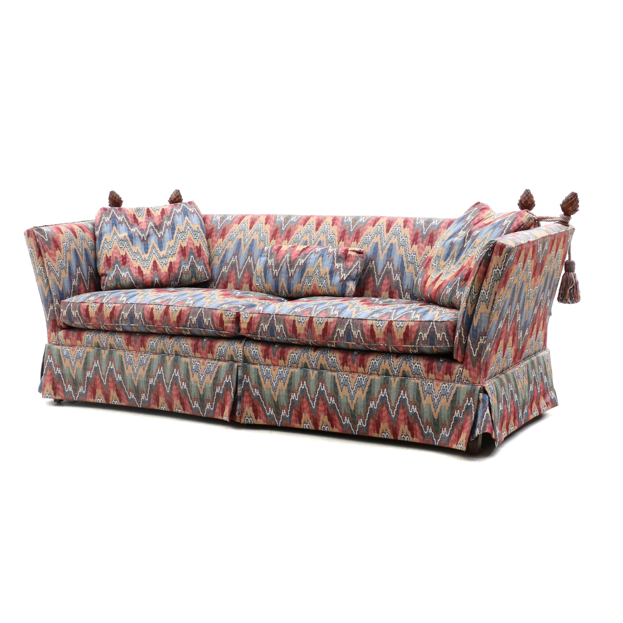 Baker Furniture Flame Stitch-Upholstered Knole-Style Sofa, 1980s