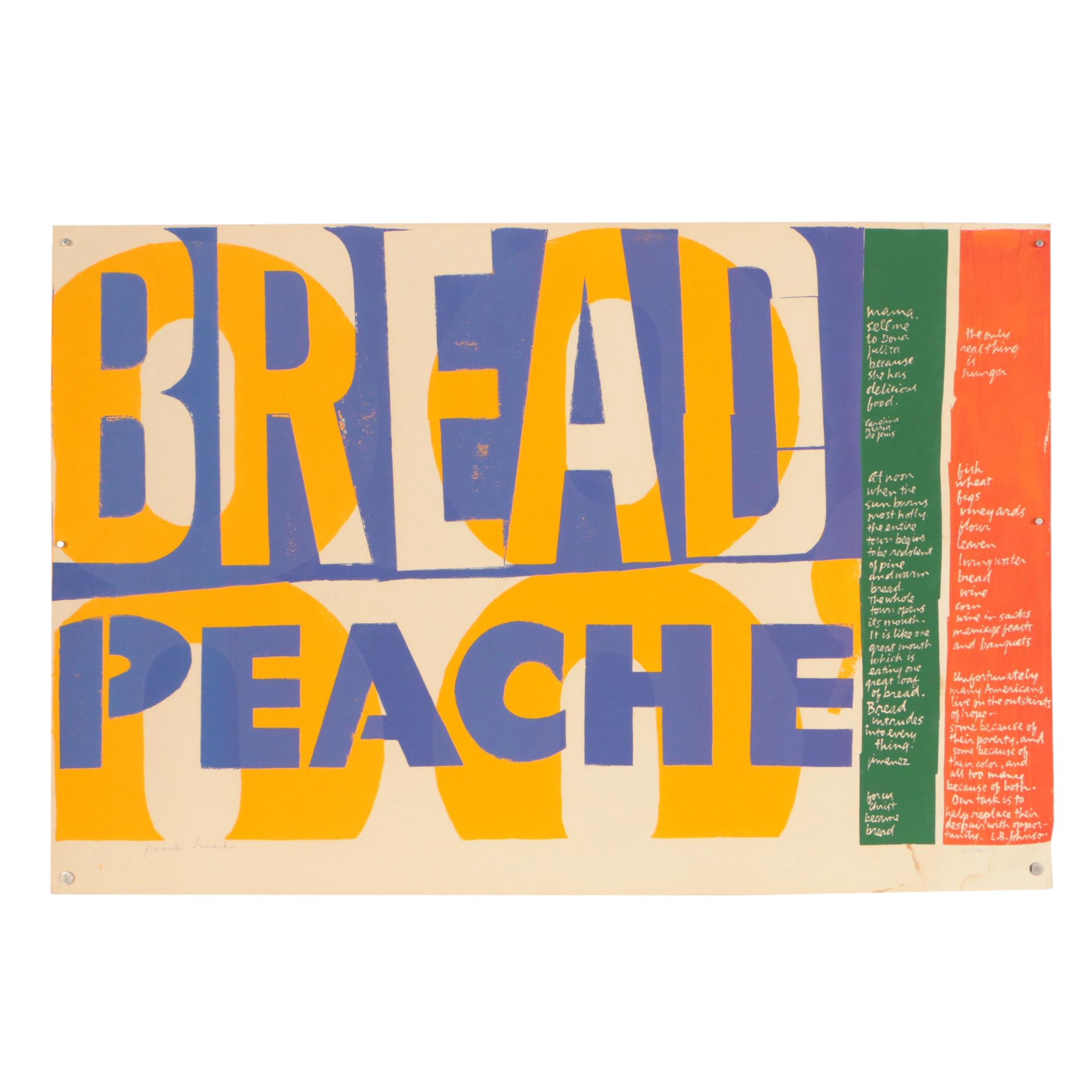 Sister Mary Corita Kent 1964 Serigraph "Peache Bread"