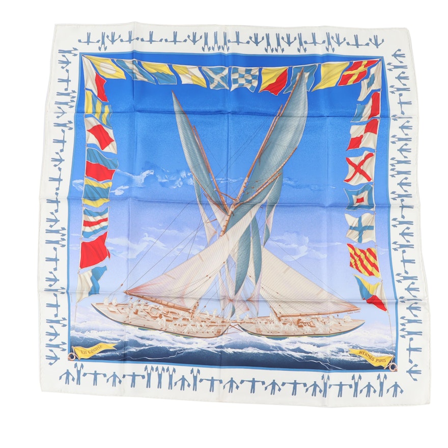 Hermès Paris "En Course" Silk Scarf Designed by Yannick Manier