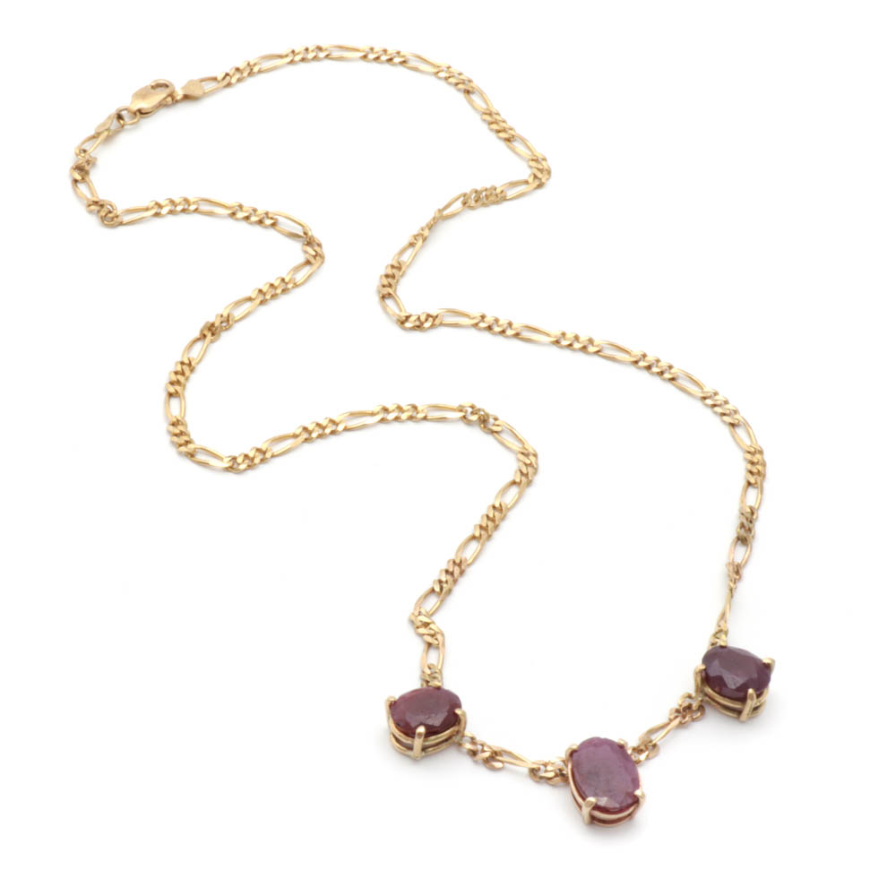 14K Yellow Gold Ruby Necklace
