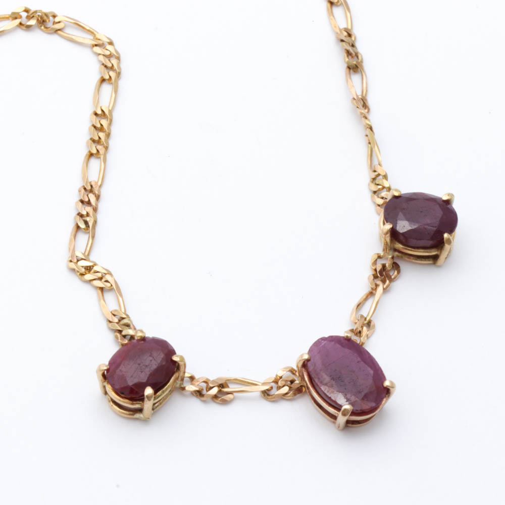 14K Yellow Gold Ruby Necklace